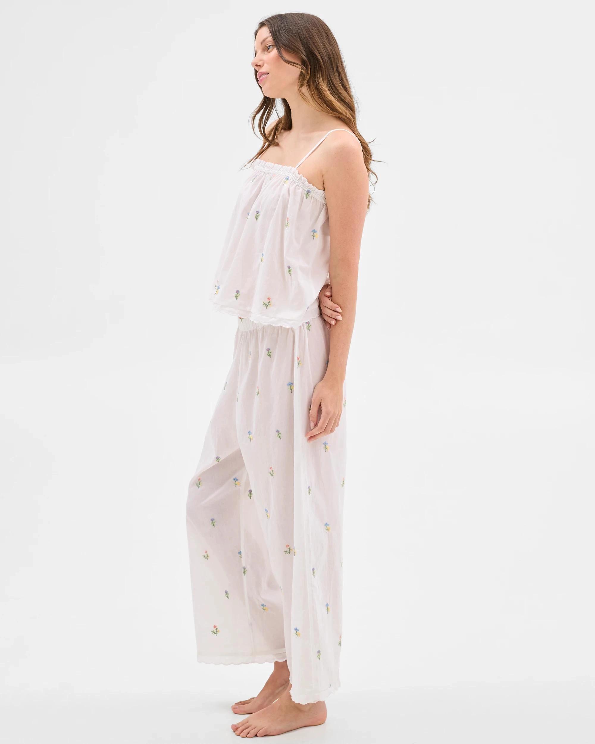 6 Target Woman Womens Australian Cotton Embroidered Cami Long Pyjama Set WHITE, 6 of 7