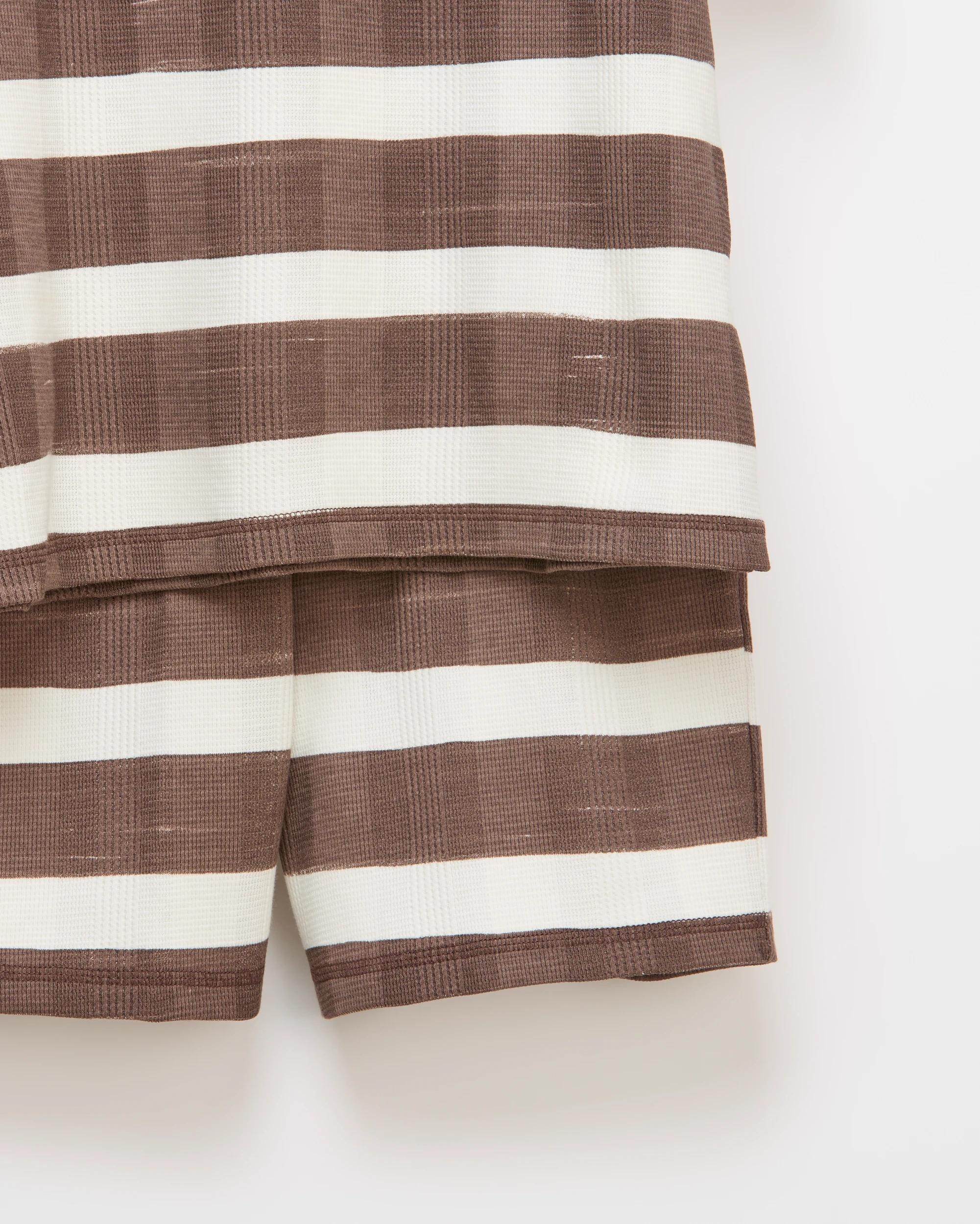 3 Target Australian Cotton Older Boys Waffle Short Pyjama Set BROWN/CREAM STRIPE, 3 of 4