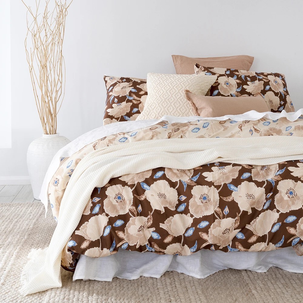 1 Bambury Faith Cotton Floral Reversible Print Quilt Cover Set - Queen Bed - Brown, 1 of 6