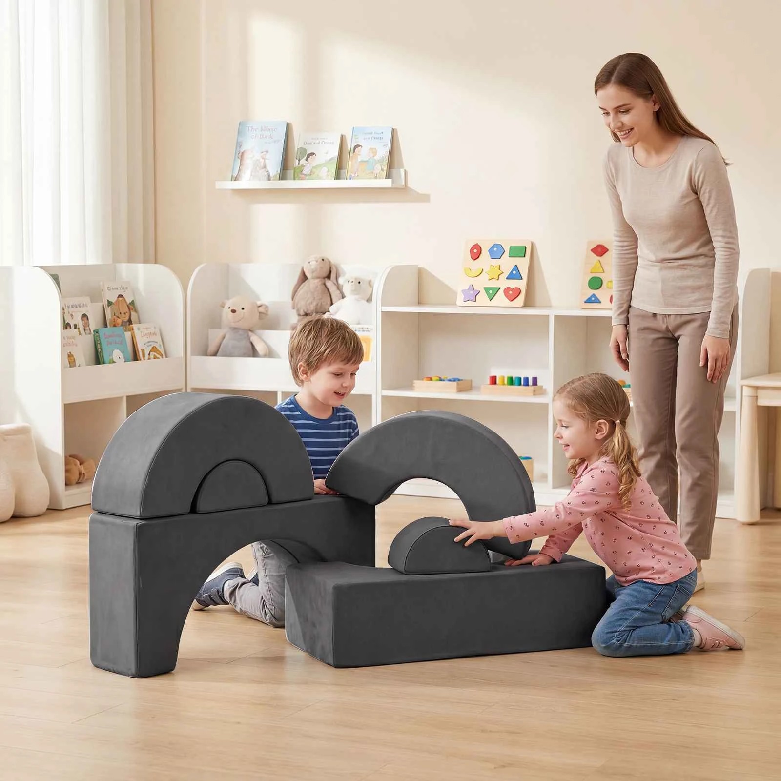 3 Costway 6 Piece Crawl & Climb Foam Play Set Climbing Blocks Soft Toy - Grey, 3 of 3