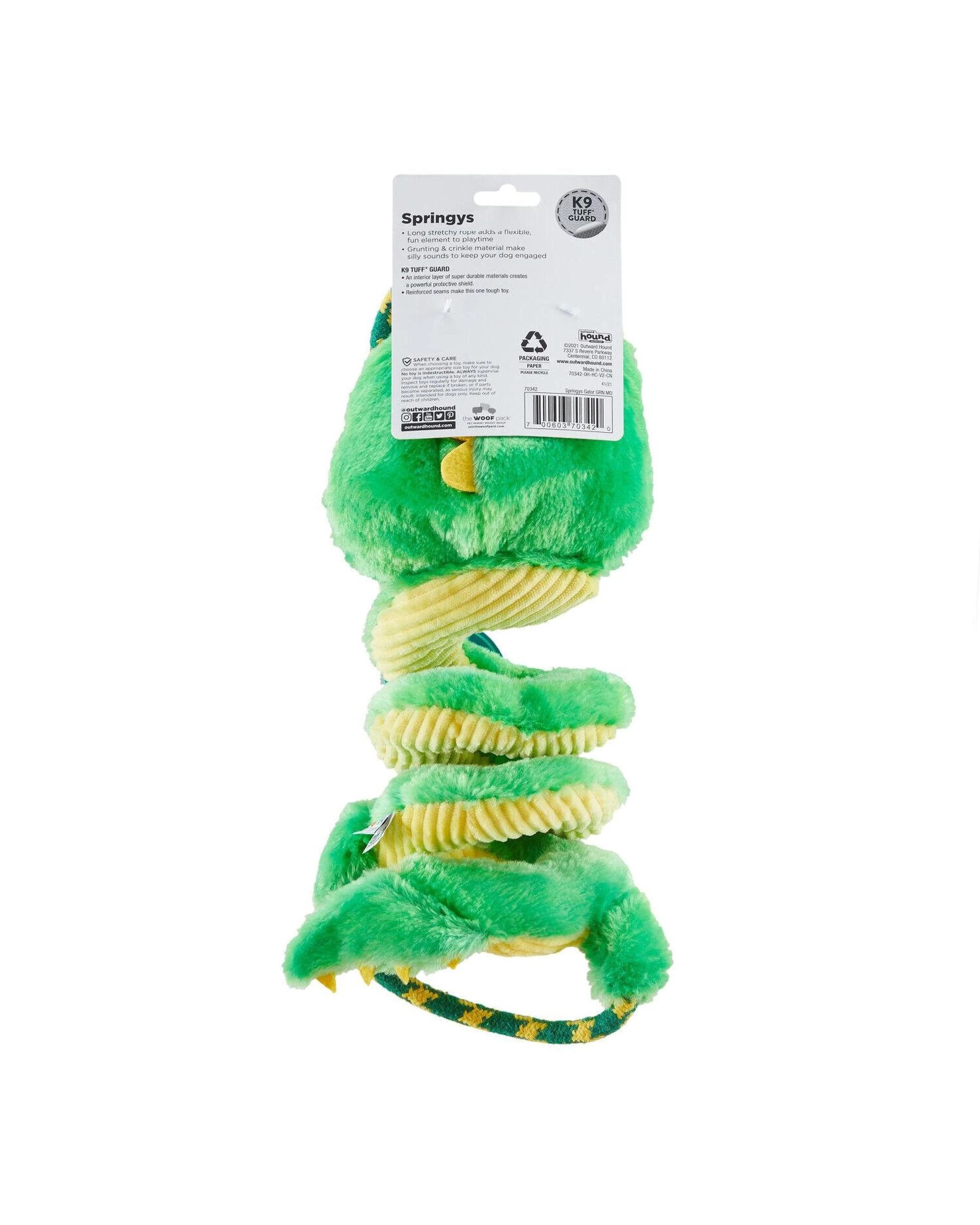 3 Outward Hound Springys Gator Interactive Plush Dog Squeaker Toy, 3 of 9