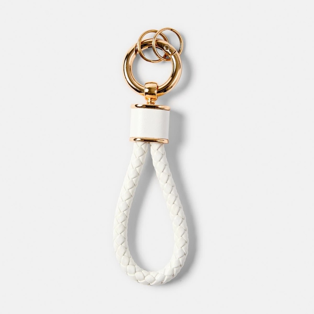 1 PU Loop Keyring - Gold Tone and White, 1 of 3
