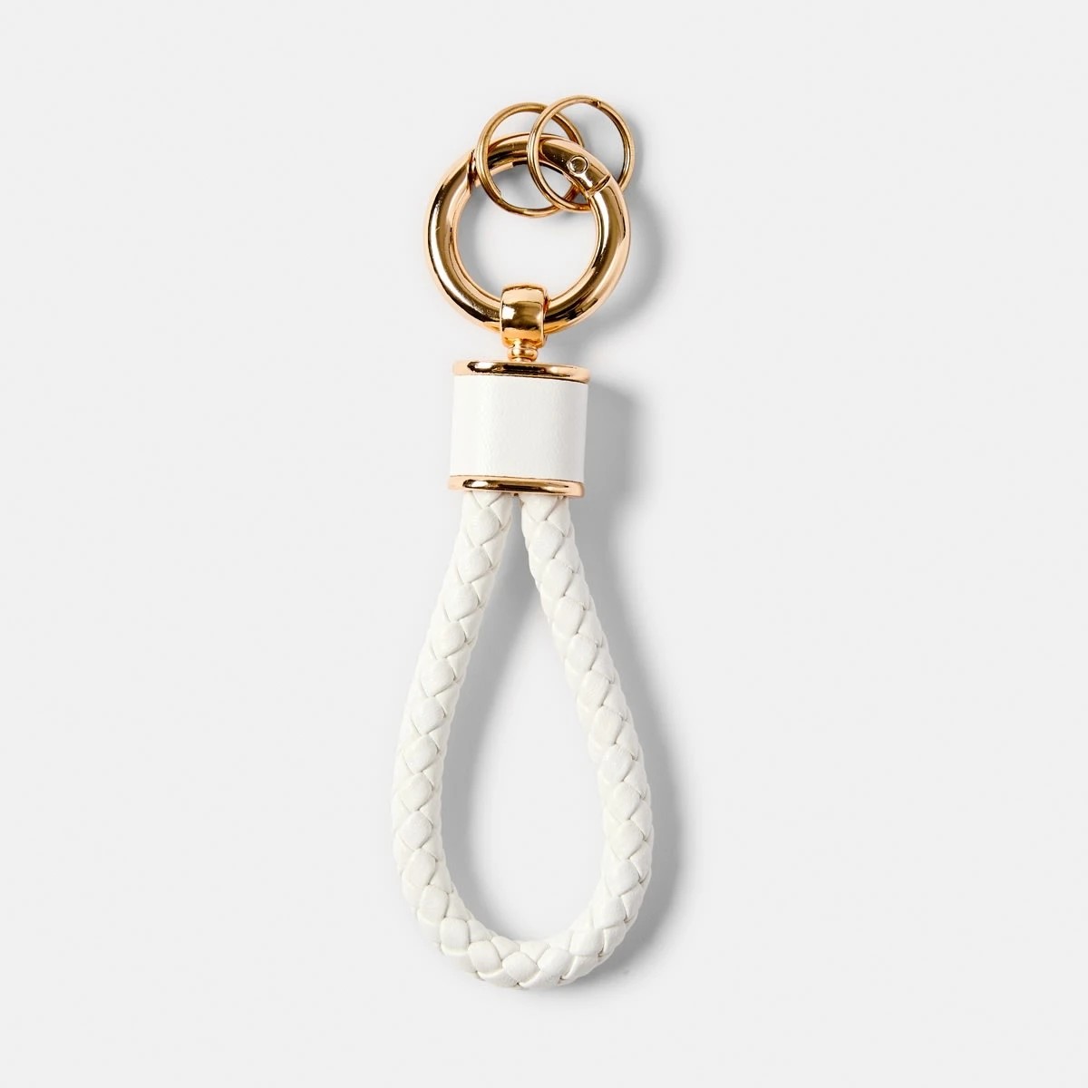 1 PU Loop Keyring - Gold Tone and White, 1 of 3