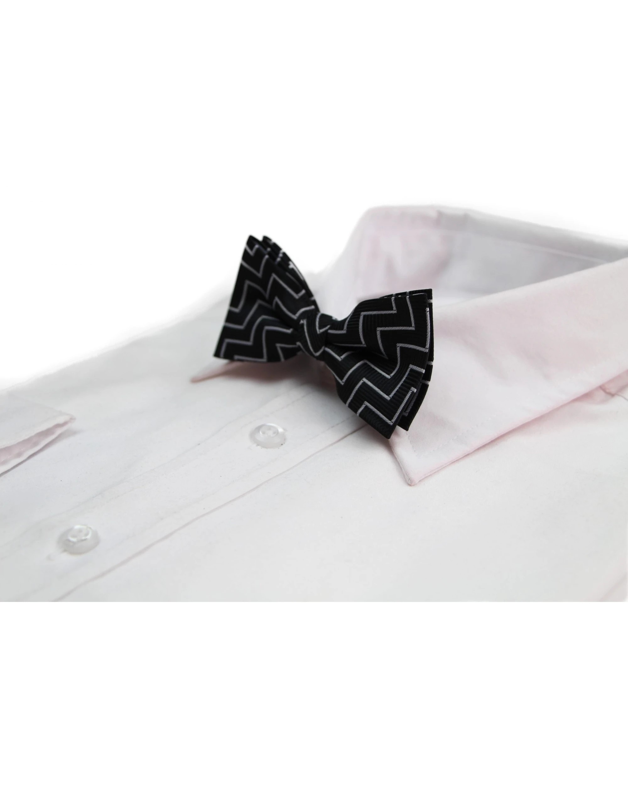 1 Zasel Boys Black With Silver Zig Zag Patterned Cotton Bow Tie - Multi, 1 of 4