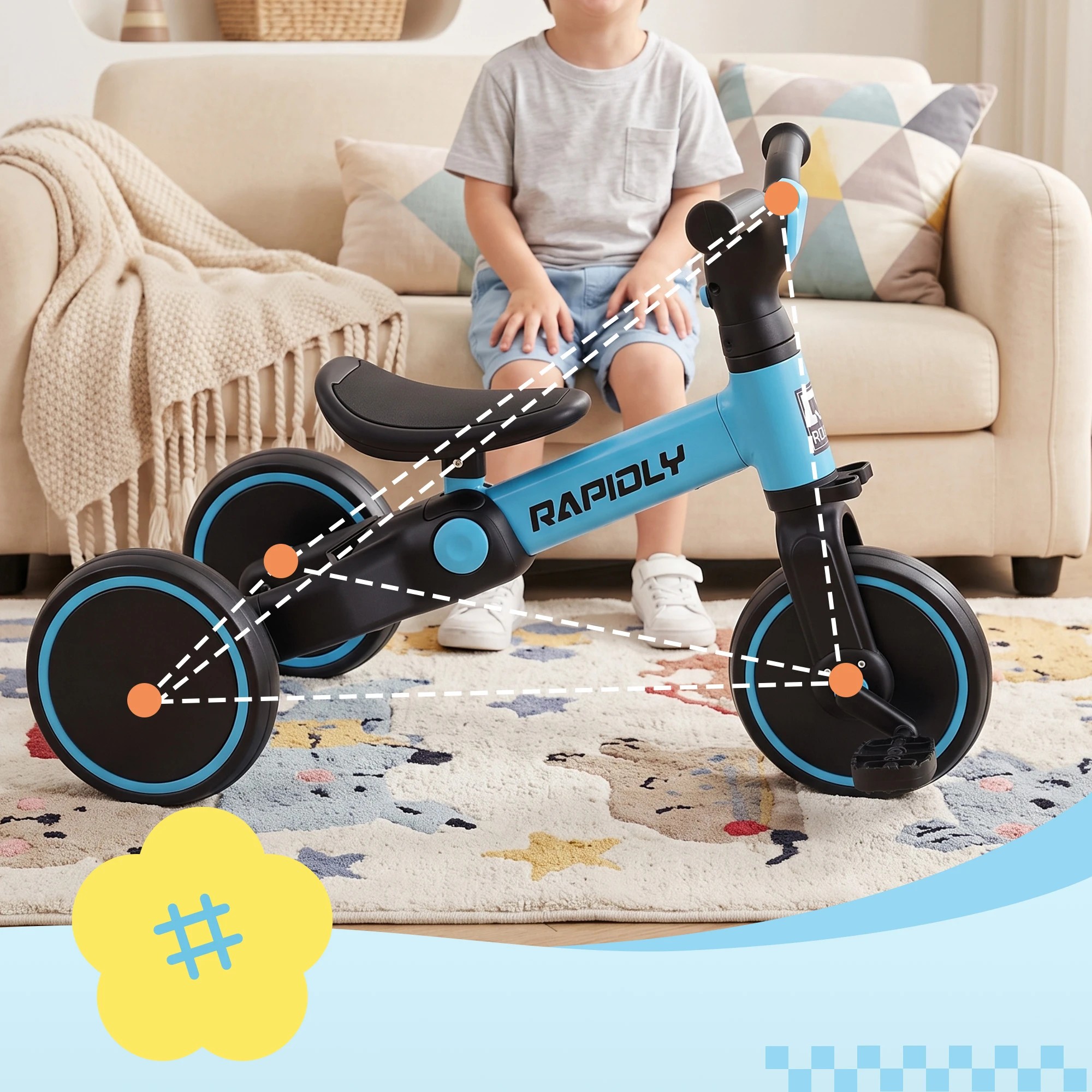 6 RIGO Tricycle Bike, Kids Bike with 3 wheels, Carbon Steel 70cm - Blue, 6 of 8