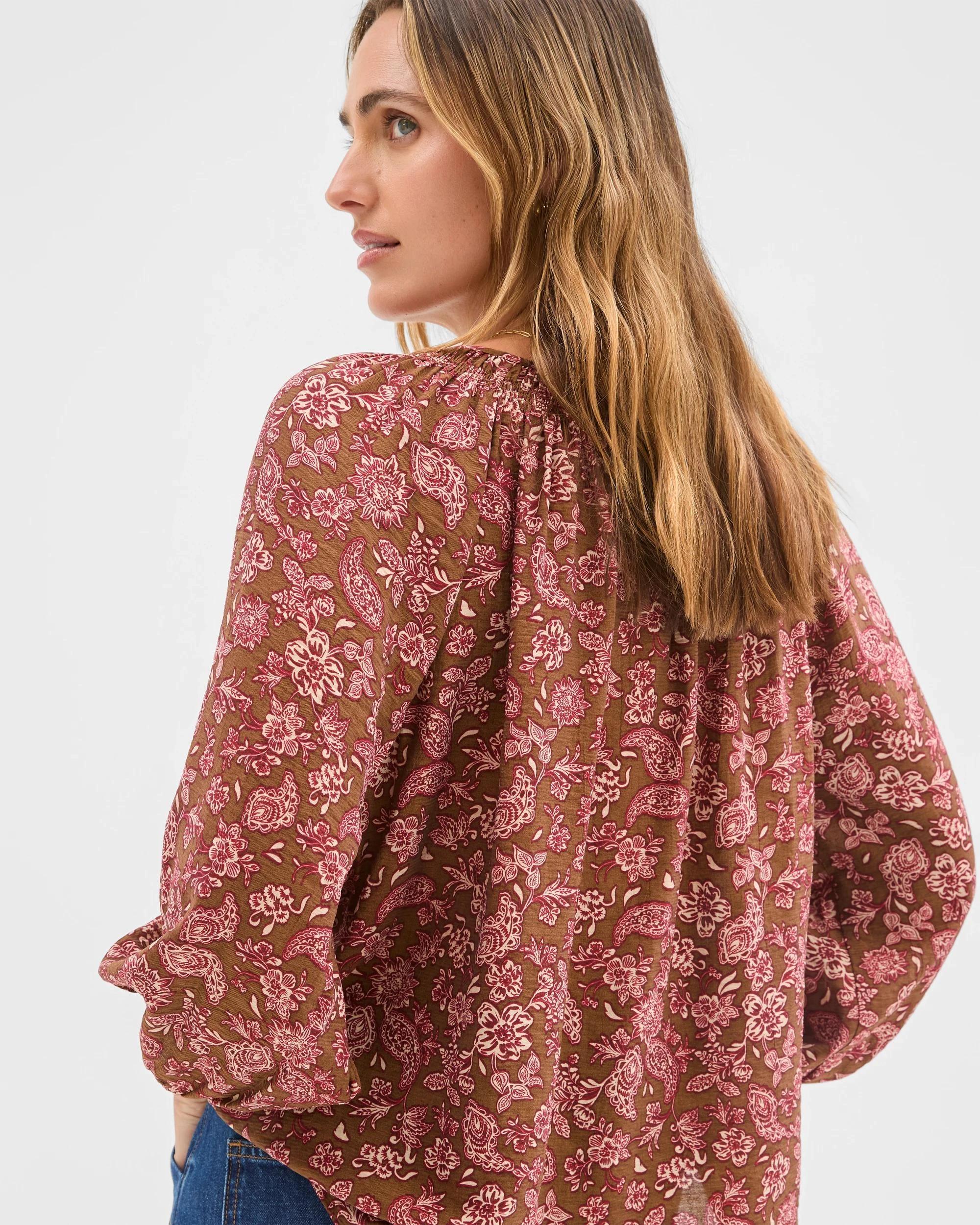 4 Target Woman 3/4 Sleeve Shirred Neck Blouse IVY LEAVES, 4 of 5