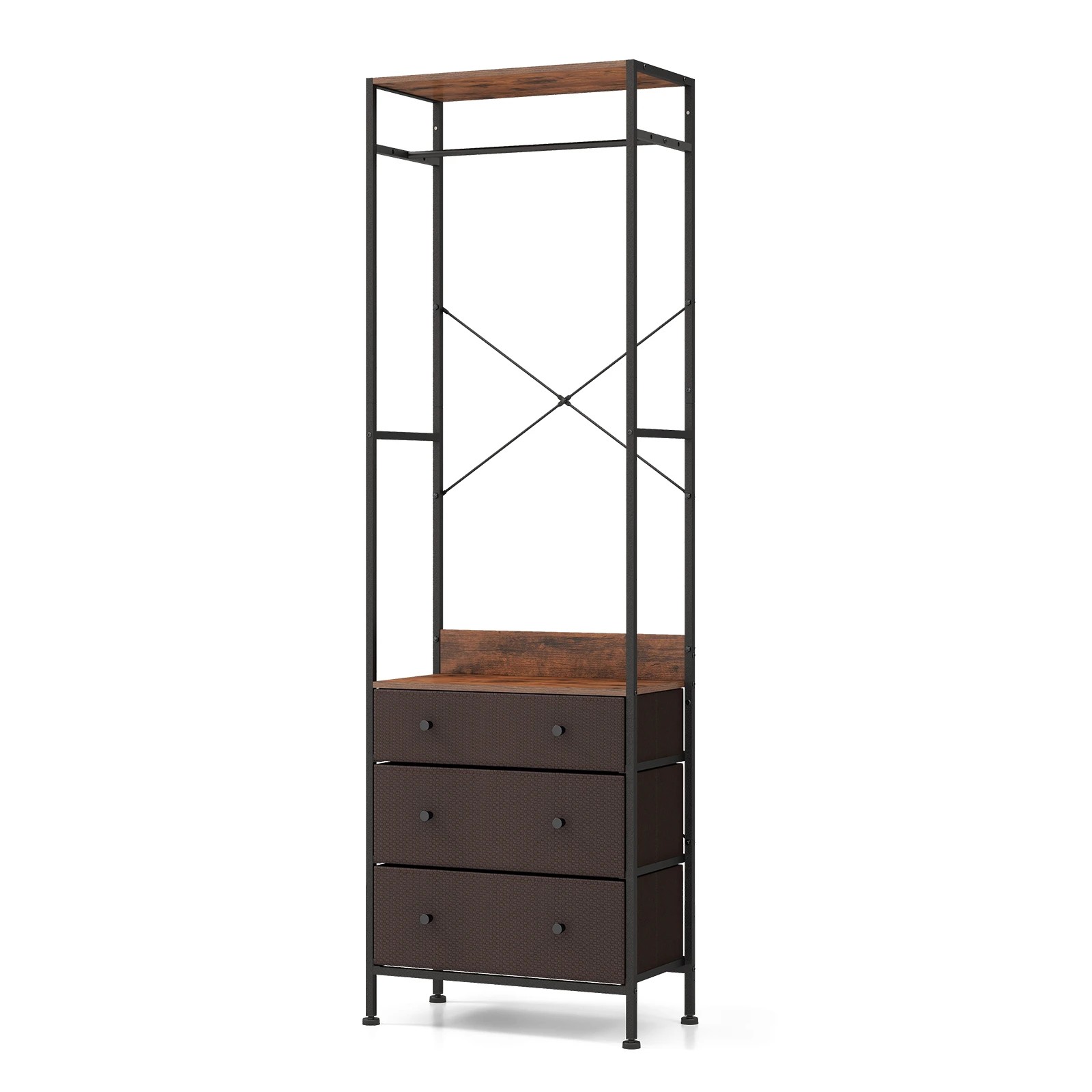 1 Costway 3-Drawer Clothing Rack Clothes Stand Dresser Tall Closet, 1 of 5