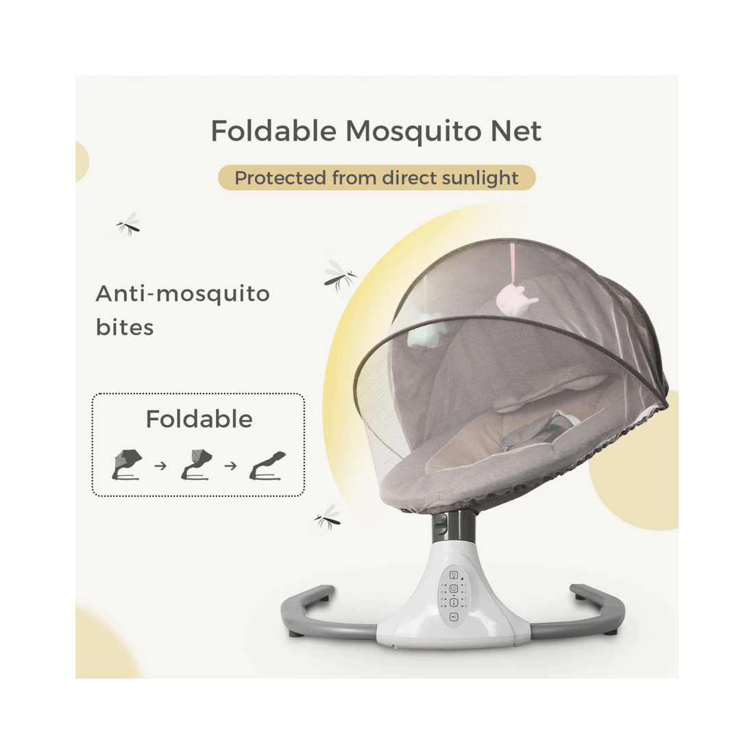 4 Advwin Electric Baby Swing Baby Bouncer Rocker W/ Mosquito Net Toddler Seat Soft Peachskin Grey, 4 of 9