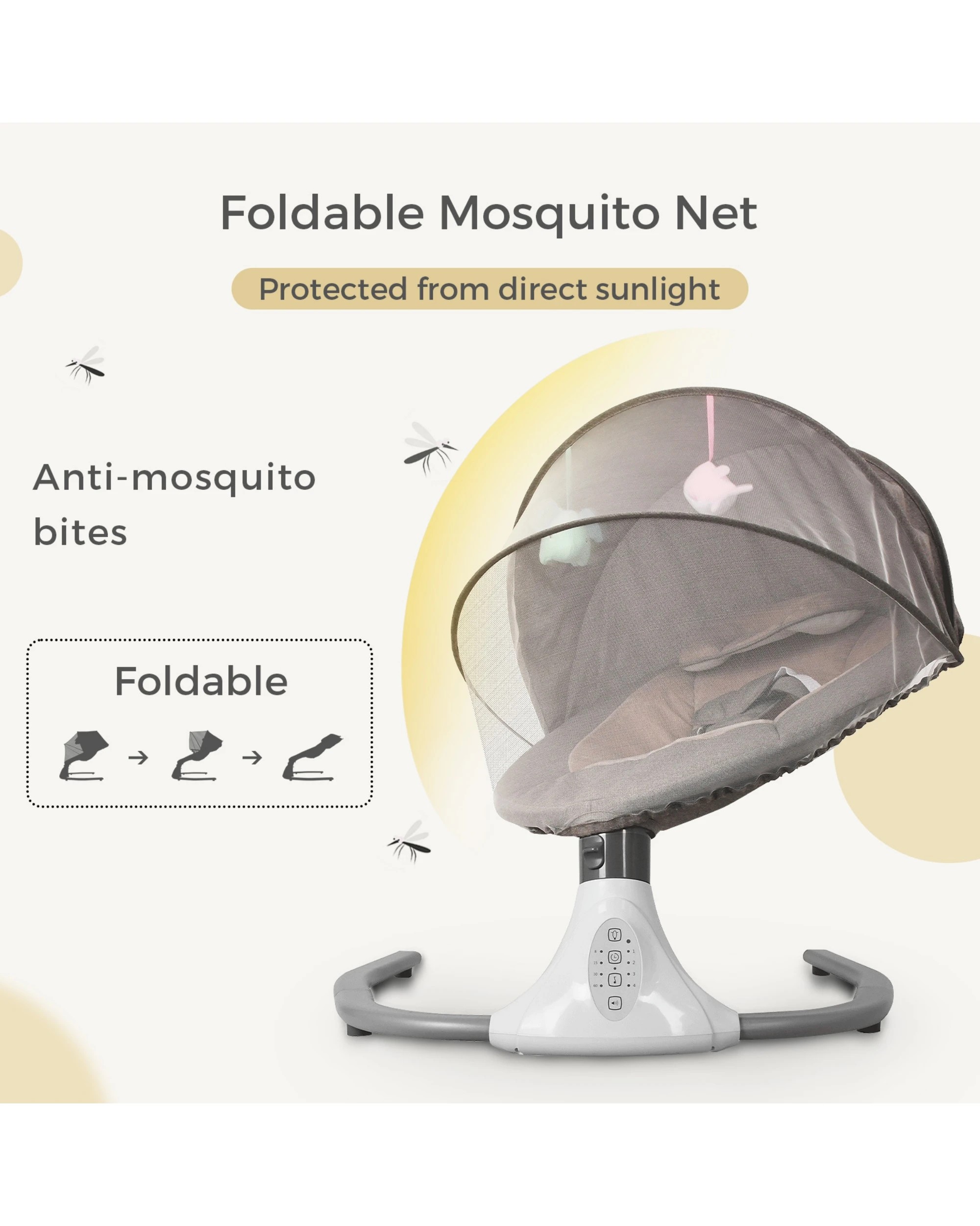 4 Advwin Electric Baby Swing Baby Bouncer Rocker w/ Mosquito Net Toddler Seat Soft Peachskin Grey, 4 of 9