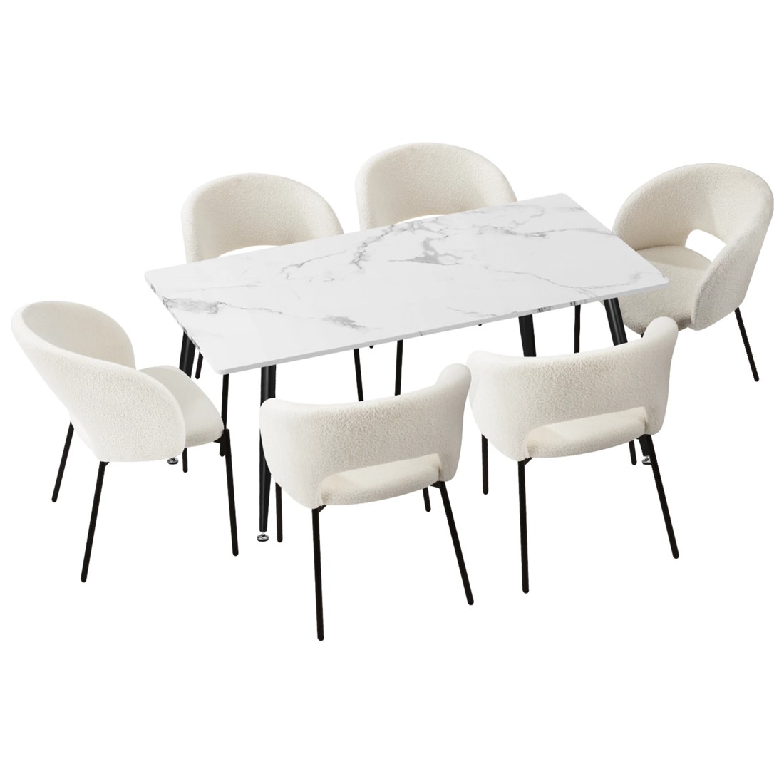 1 Oikiture 120cm Rectangle Dining Table With 6pcs Dining Chairs Sherpa
 - Multi, 1 of 10