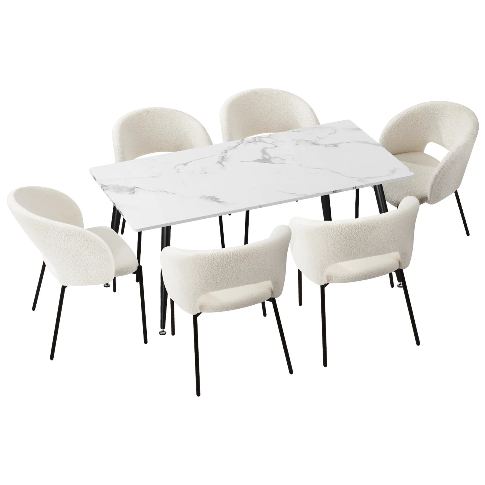 1 Oikiture 120cm Rectangle Dining Table With 6pcs Dining Chairs Sherpa
 - Multi, 1 of 10