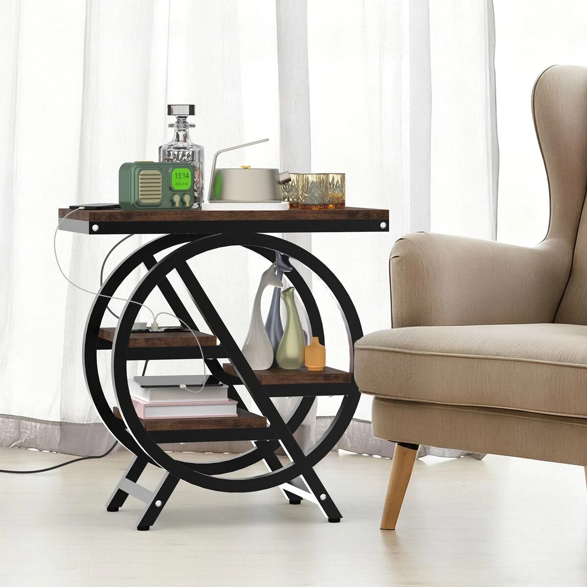 3 LUXSUITE Sofa Bed Side Table with Charging Station Hall Entry Lamp, 3 of 6
