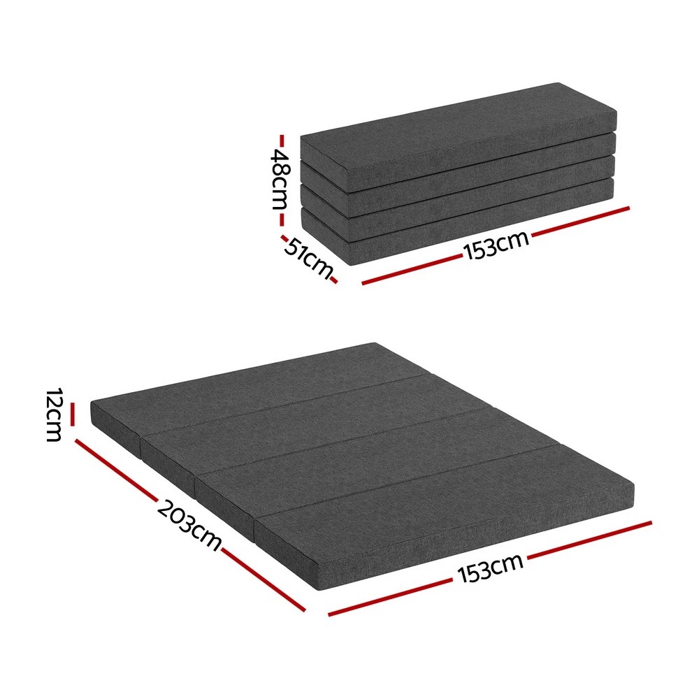 2 Giselle Bedding Foldable Mattress Folding Foam Mattresses Portable Mat Queen - Queen Bed - Grey, 2 of 9