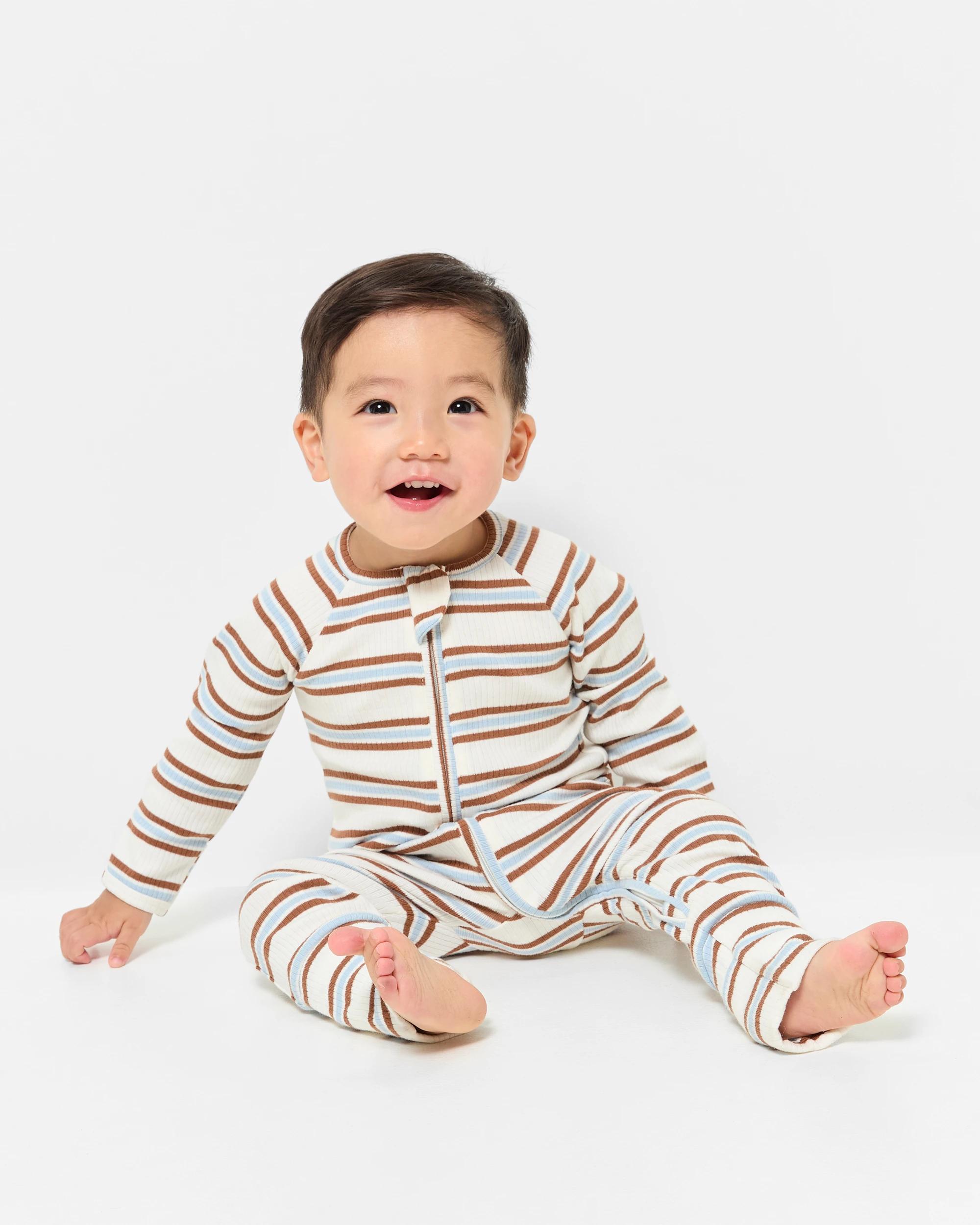 1 Target Baby Organic Cotton Rib Zip Footless Coverall BROWN RETRO STRIPE, 1 of 4