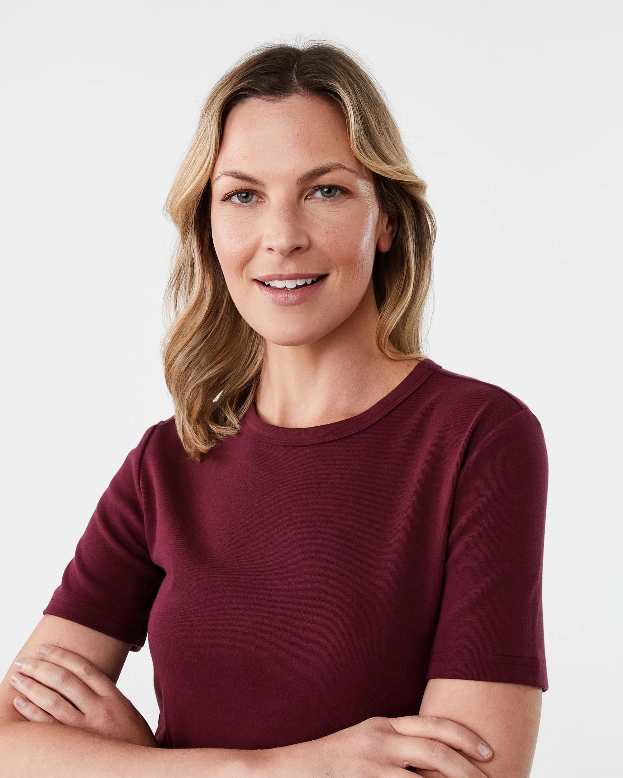 4 Short Sleeve Rib Crew Neck T-shirt Burgundy, 4 of 5