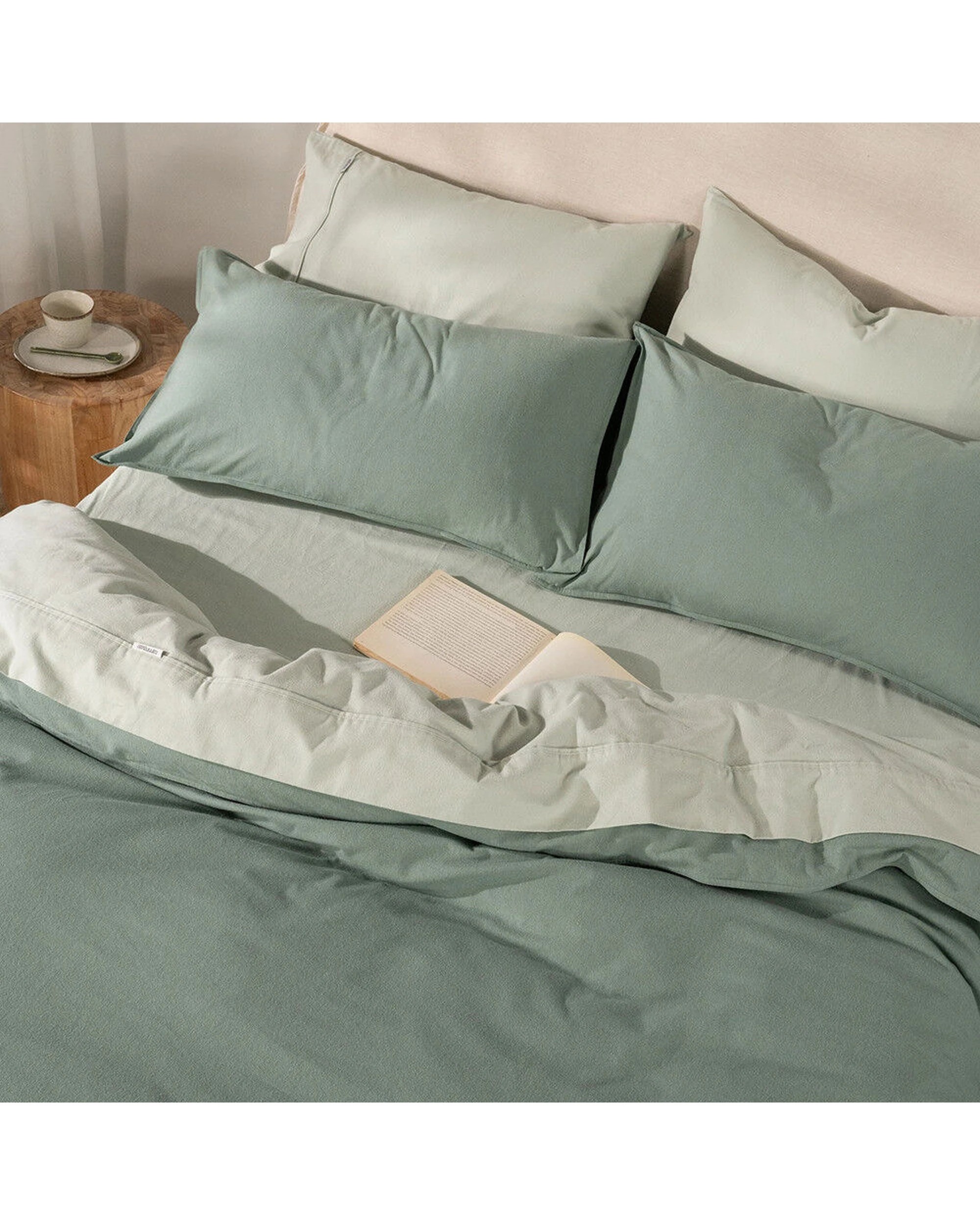 5 Canningvale Cozi Cotton Flannelette Quilt Bed Bedding Cover Set Mineral Single - Green, 5 of 5