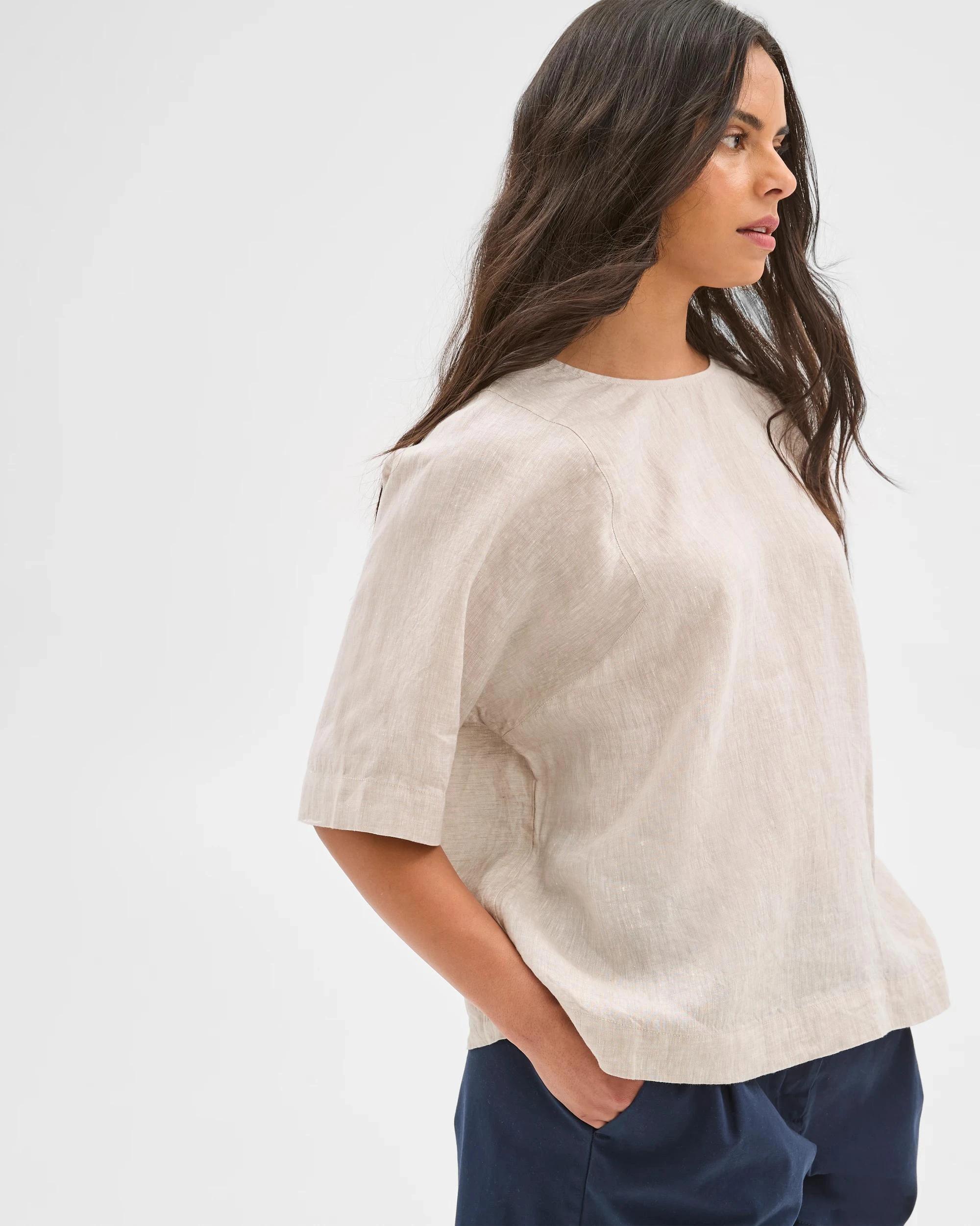5 Target Woman European Linen Boxy Seamed T-Shirt FLAX, 5 of 6