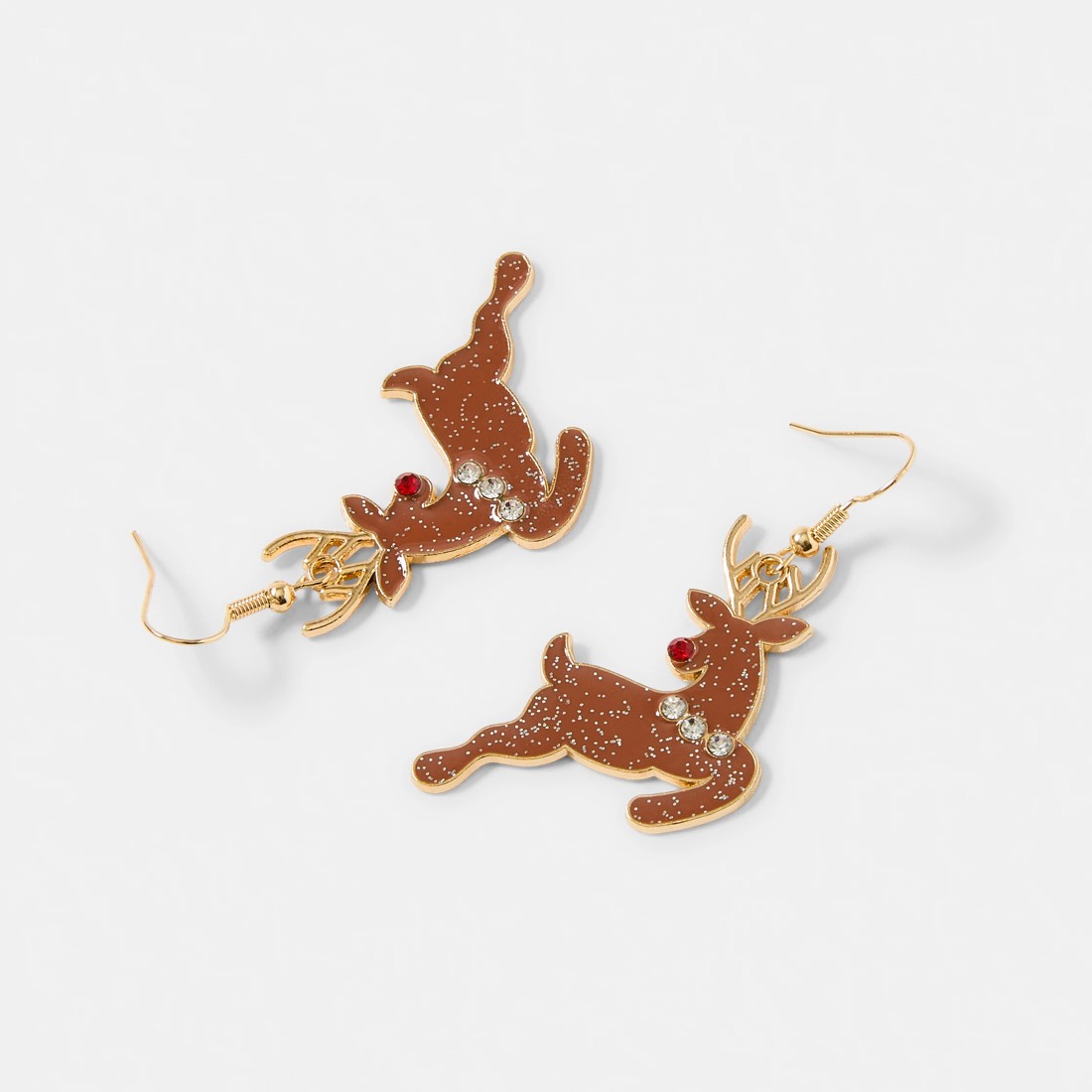 3 Christmas Reindeer Earrings - Gold Tone, Brown and Red, 3 of 5