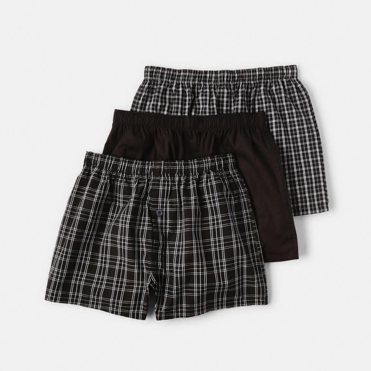 1 3 Pack Alpha Classic Woven Boxers MULTI CHECKS, 1 of 8