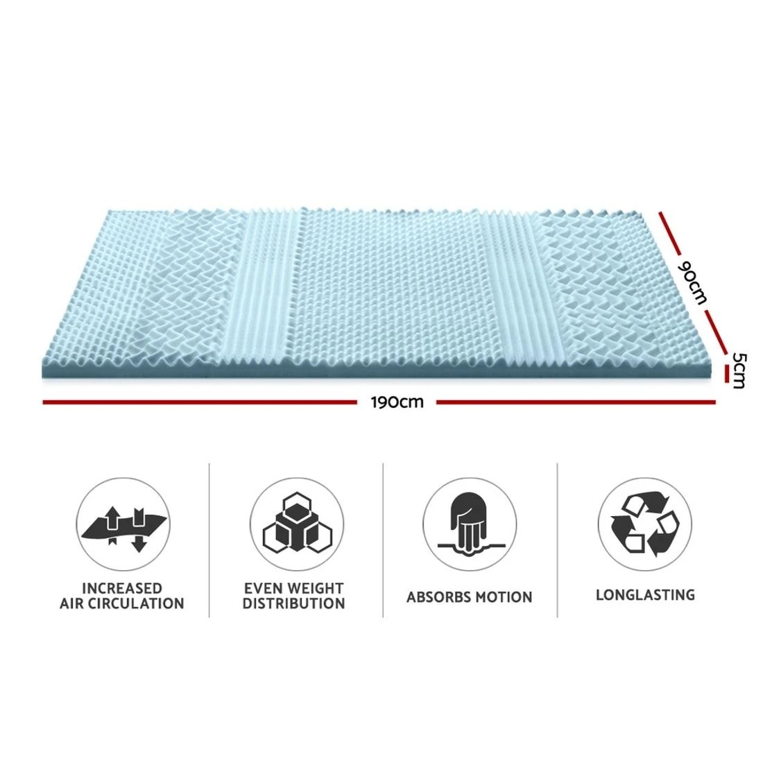 2 Giselle Bedding Memory Foam Mattress Topper 7-Zone 5cm Single - Single Bed - Blue, 2 of 7