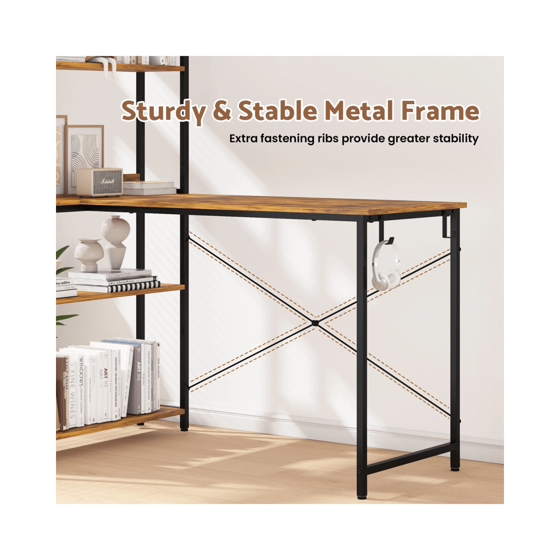 6 Advwin 120cm L Shaped Computer Desk With Reversible Storage Shelves Corner Desk  Walnut, 6 of 9