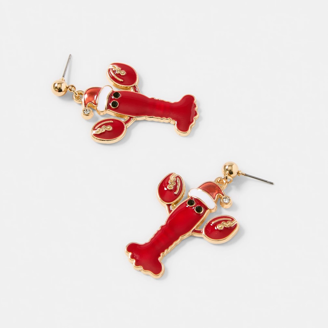 3 Christmas Lobster Earrings - Gold Tone and Red, 3 of 5