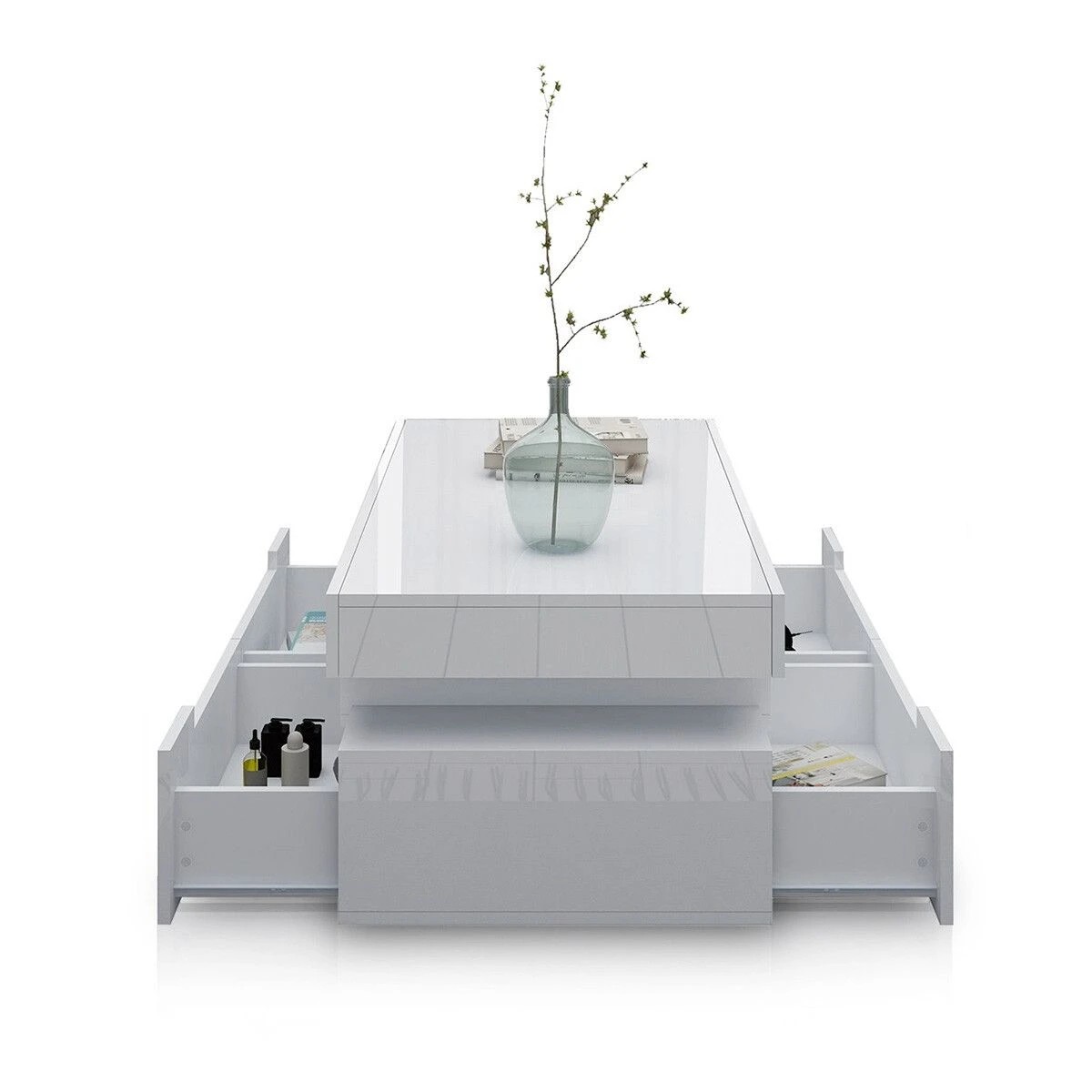 3 Ausway Rectangle Modern Coffee Table High Gloss Storage with 4 Drawers LED, 3 of 6