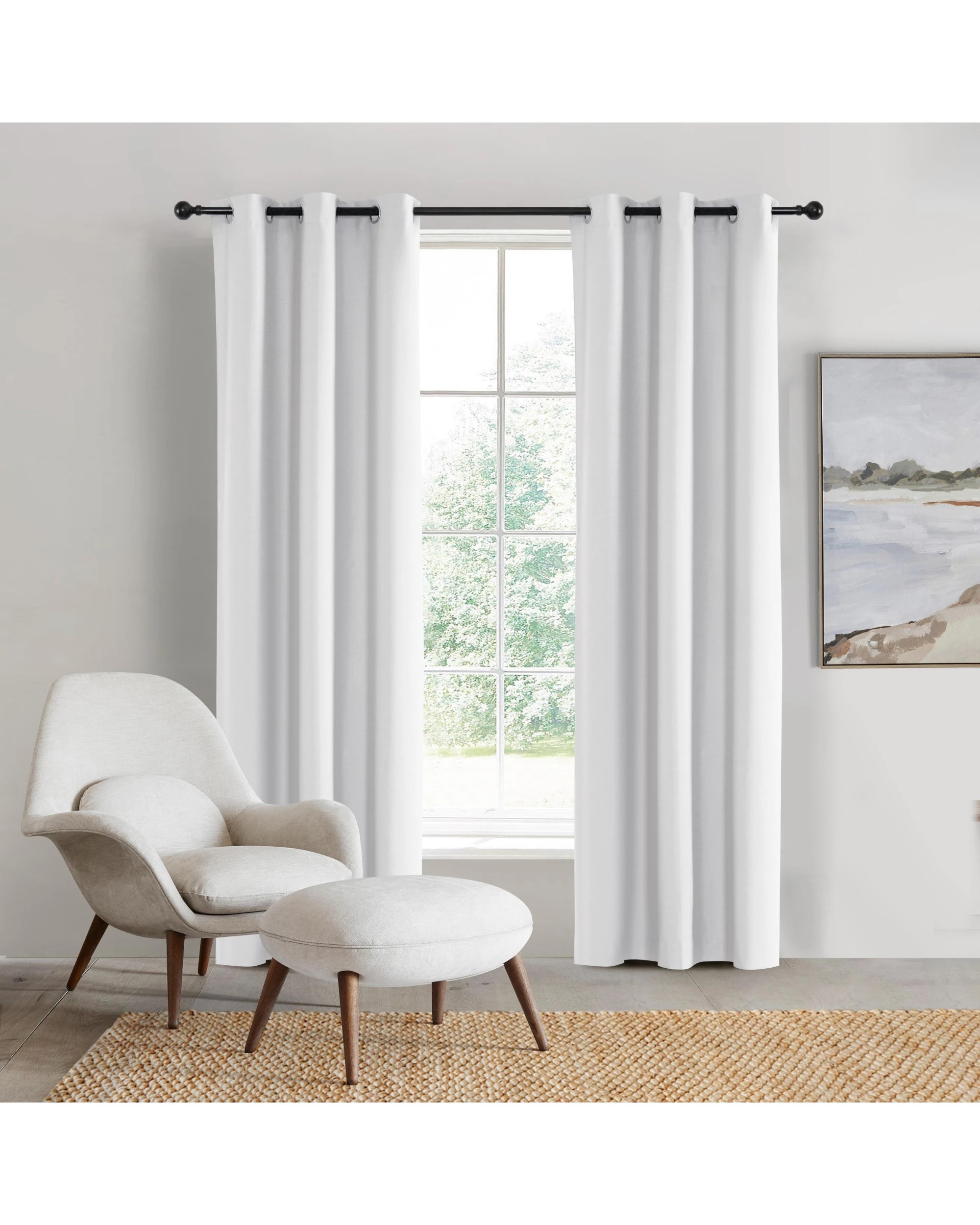 1 Sherwood Faux Linen 100% Blockout Eyelet Curtain Pair 225x223cm - White, 1 of 5