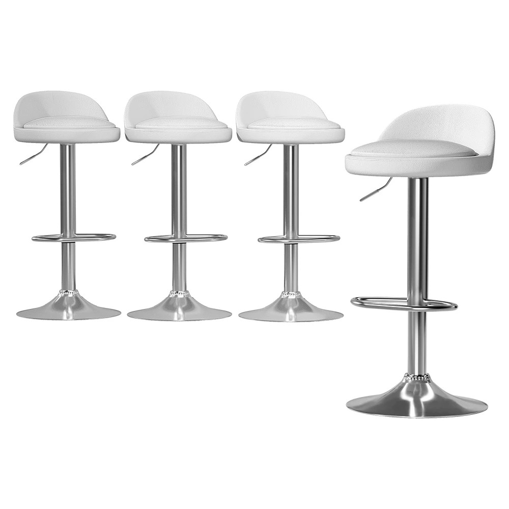 1 Artiss 4x Bar Stools PU Leather Gas Lift - White, 1 of 6