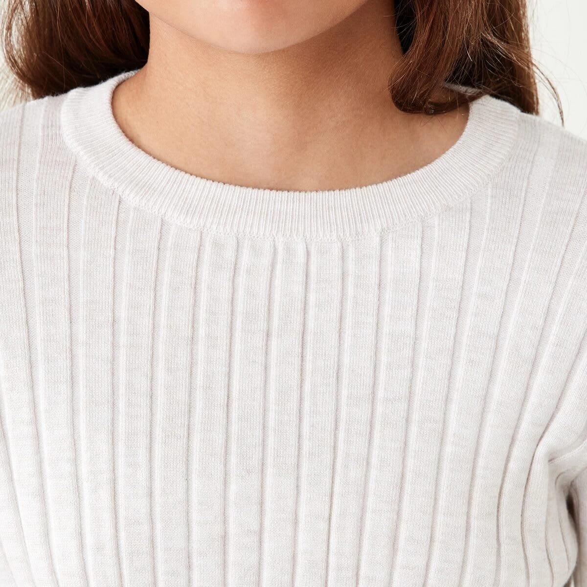 4 Long Sleeve Rib Knit Top Crm Marle, 4 of 8