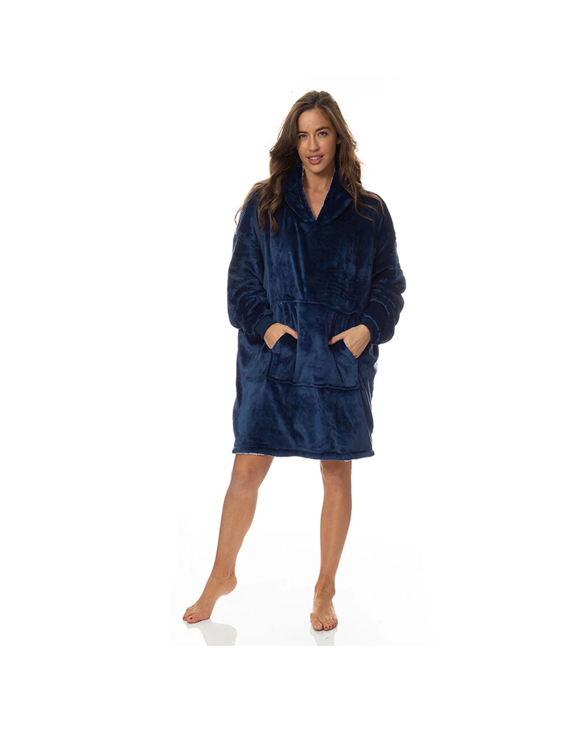 1 Royal Comfort Reversible Fleece Winter Snug Hoodie Soft Double-Layered - Blue, 1 of 6