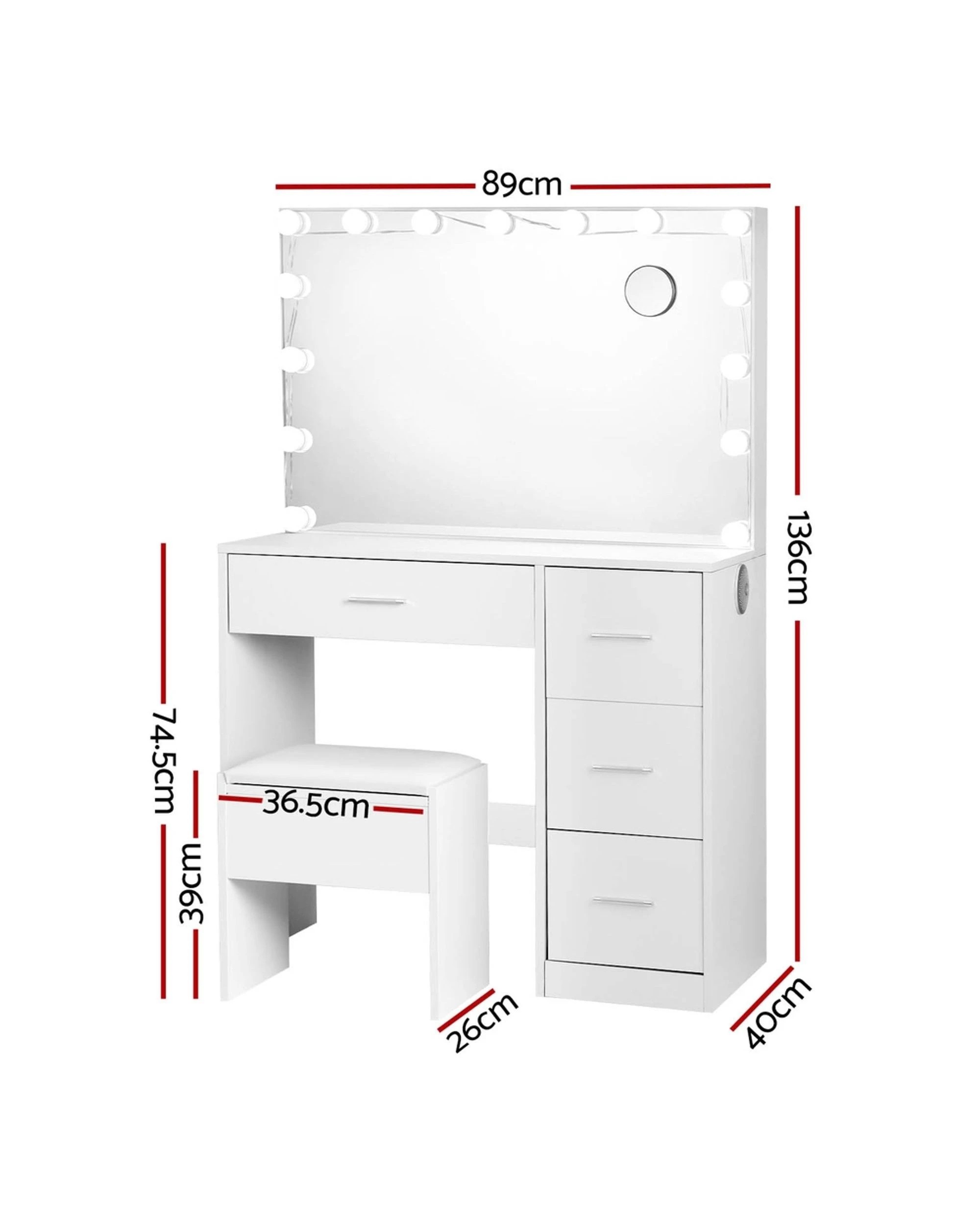 2 Artiss Dressing Table Set Stool 15 Led Bulbs  Darcy - White, 2 of 8