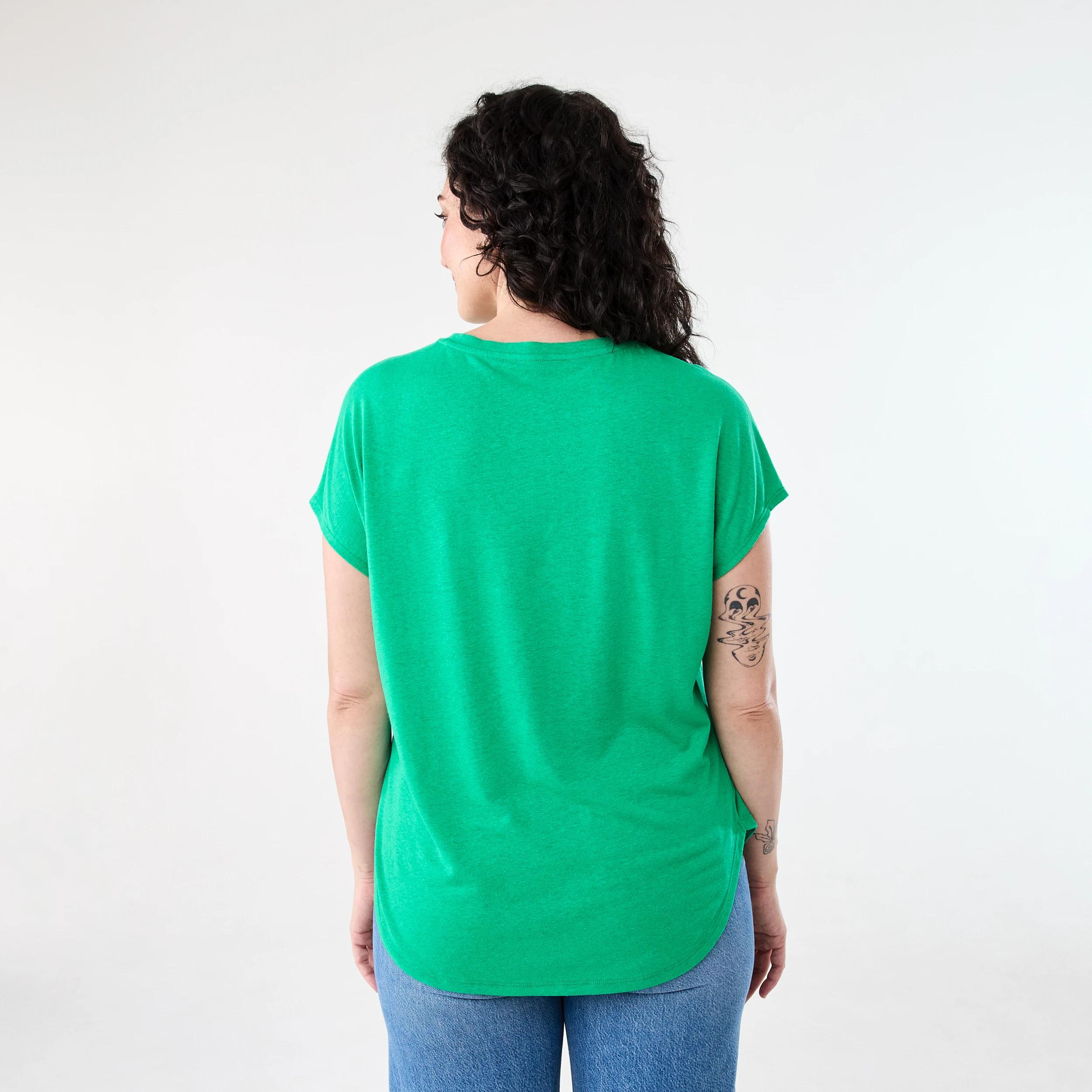 3 Short Sleeve Linen Blend Extended Sleeve Top Simply Green, 3 of 6