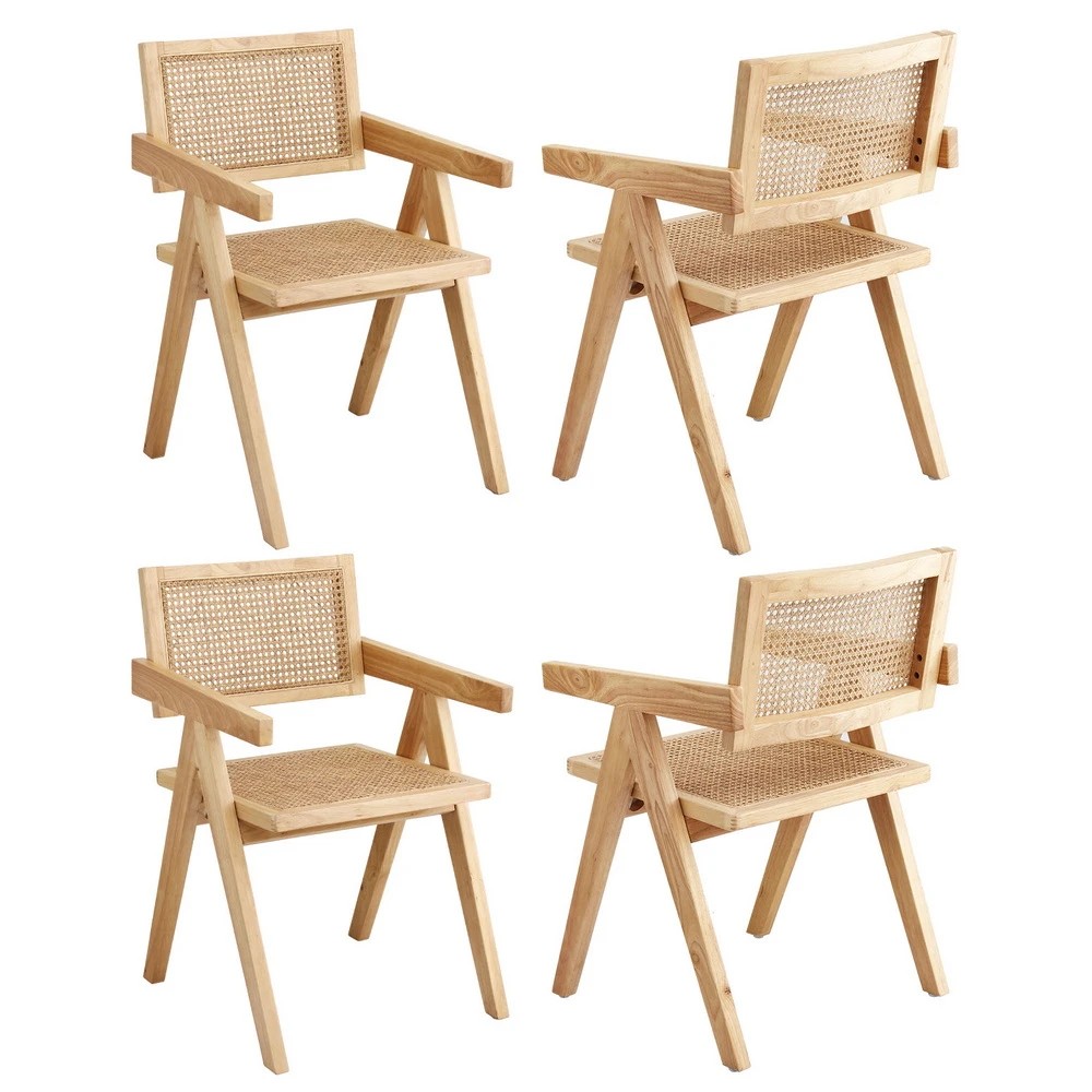 1 Artiss 4x Dining Chairs Wooden Rattan Seat Rubber Wood Frame - Natural, 1 of 6