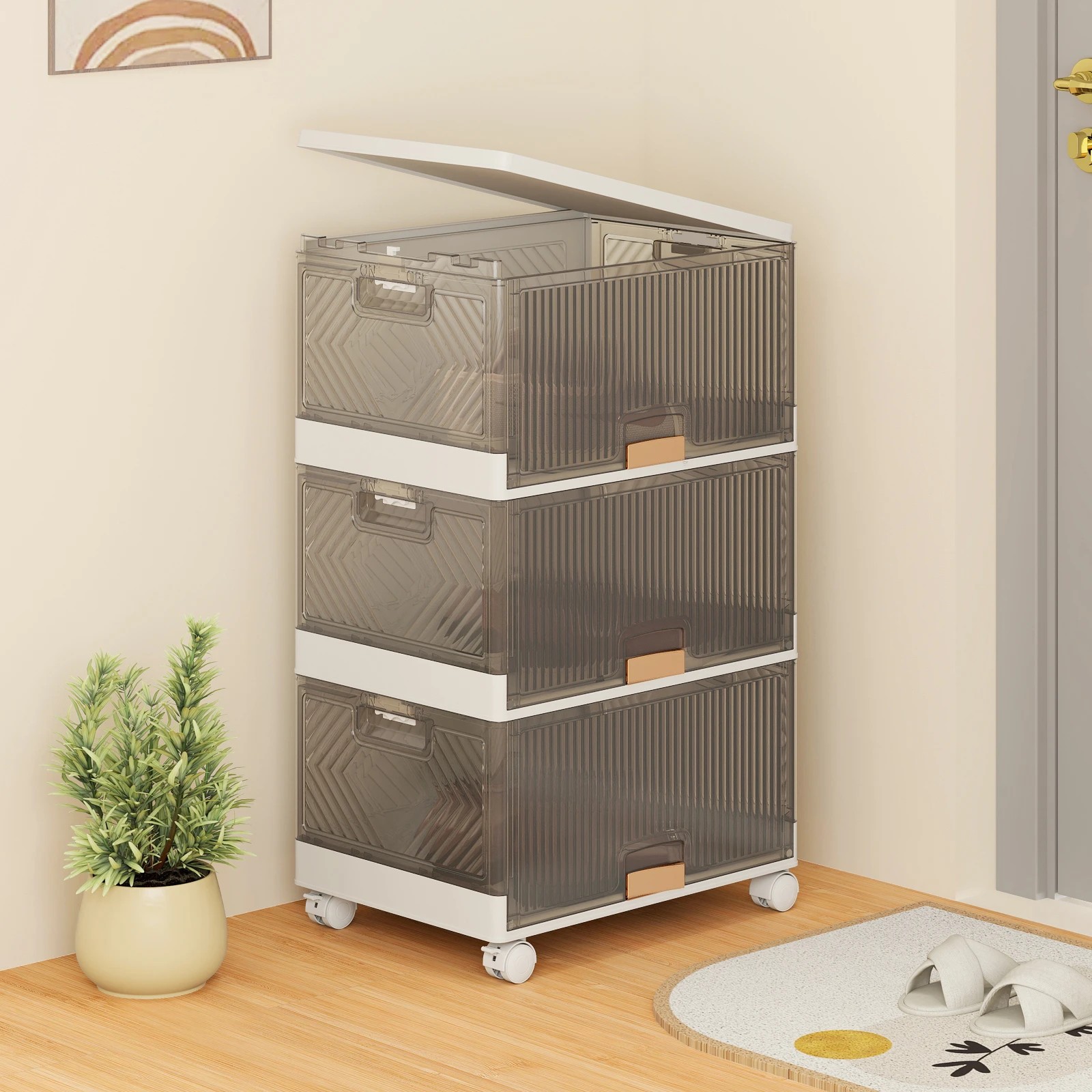 2 Costway 3-Tier Foldable Shoe Boxes Mobile Shoes Rack Organizer w/Flip Doors Storage Cabinet, 2 of 5