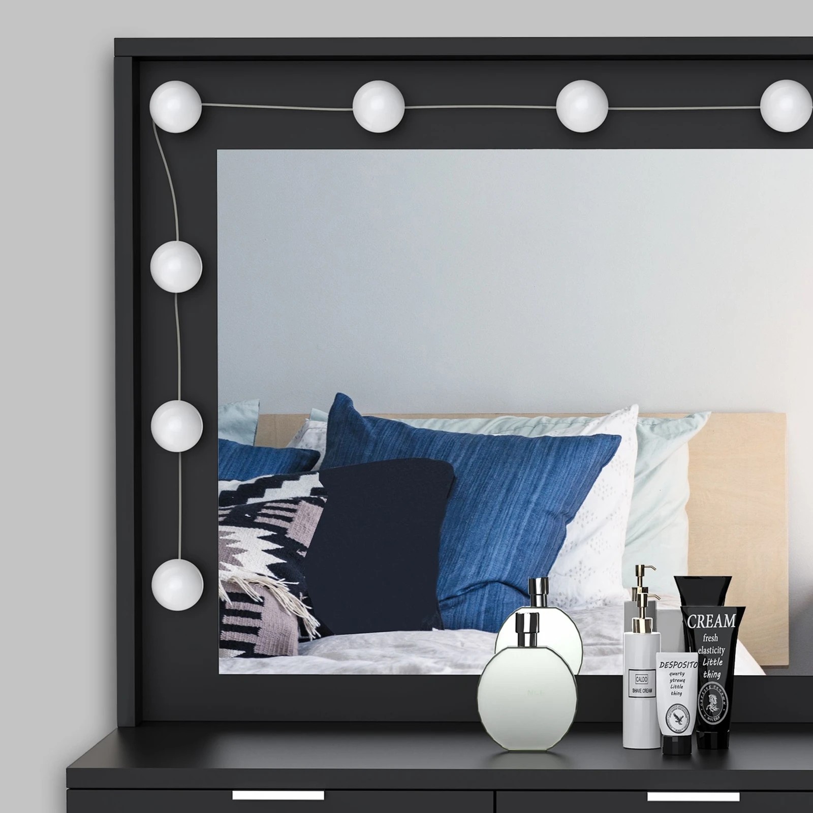 7 Alfordson Dressing Table Stool Set Makeup Mirror Desk 12 LED Bulbs - Black, 7 of 10