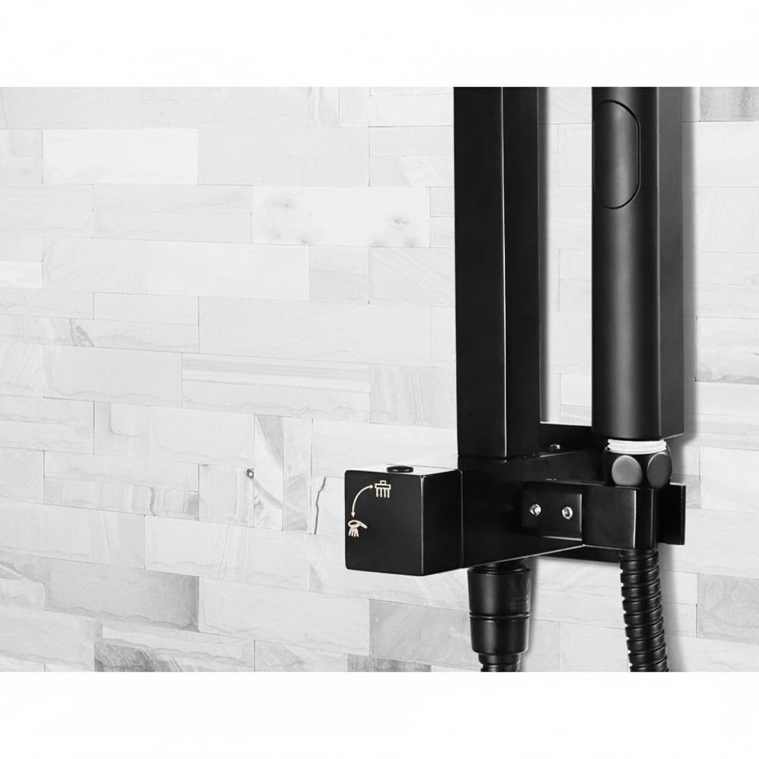 3 Cefito 8'' Rain Shower Head Set Handheld Square High Pressure Twins Tap - Black, 3 of 5