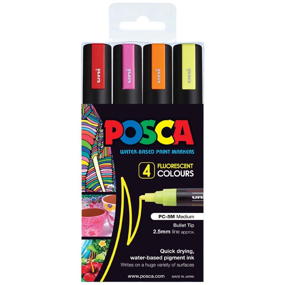 1 POSCA PC 5M Paint Markers Fluoro Assorted 4 Pack, 1 of 4