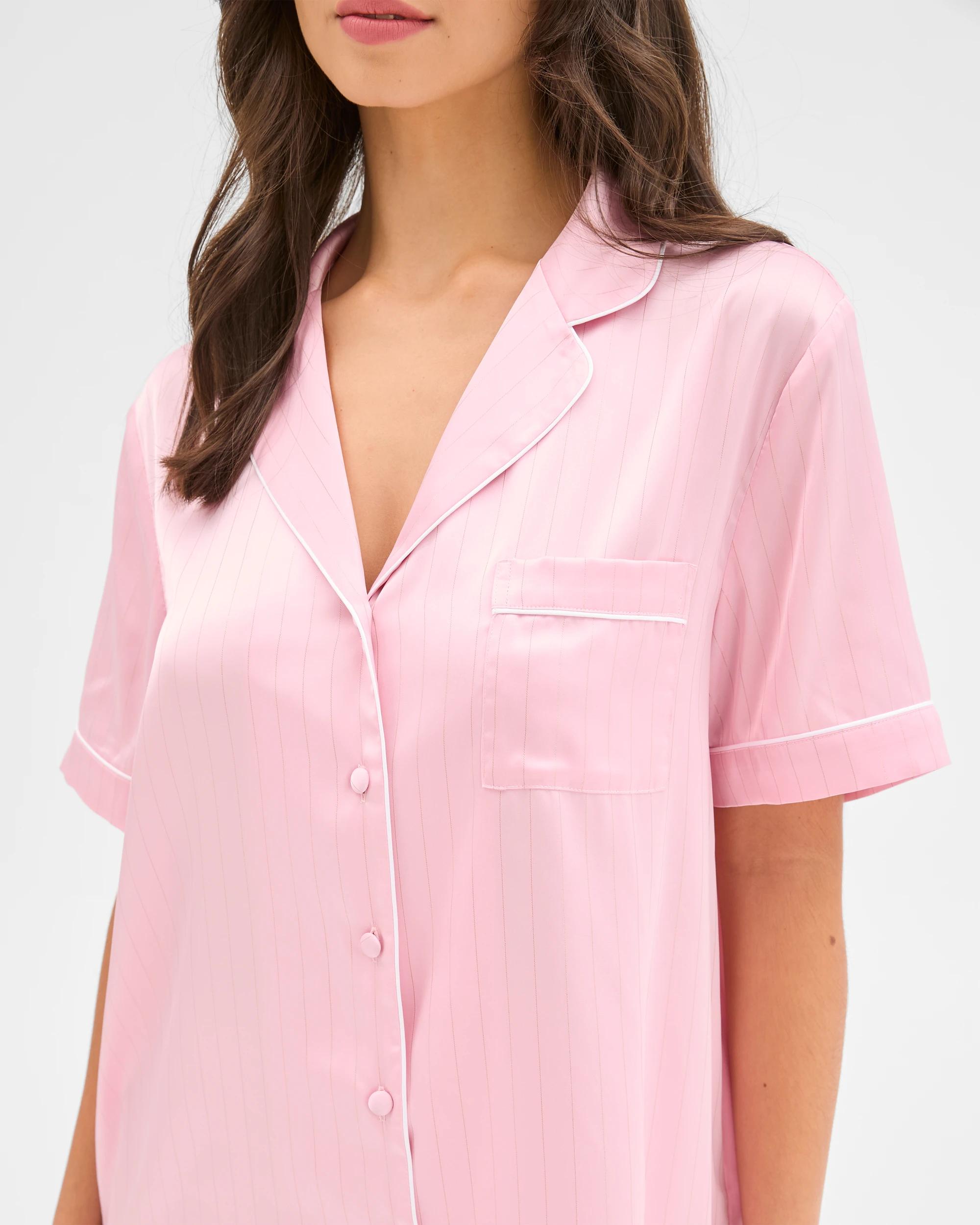 4 Target Woman Satin Lurex Shirt and Shorts Pyjama Set PINK, 4 of 6