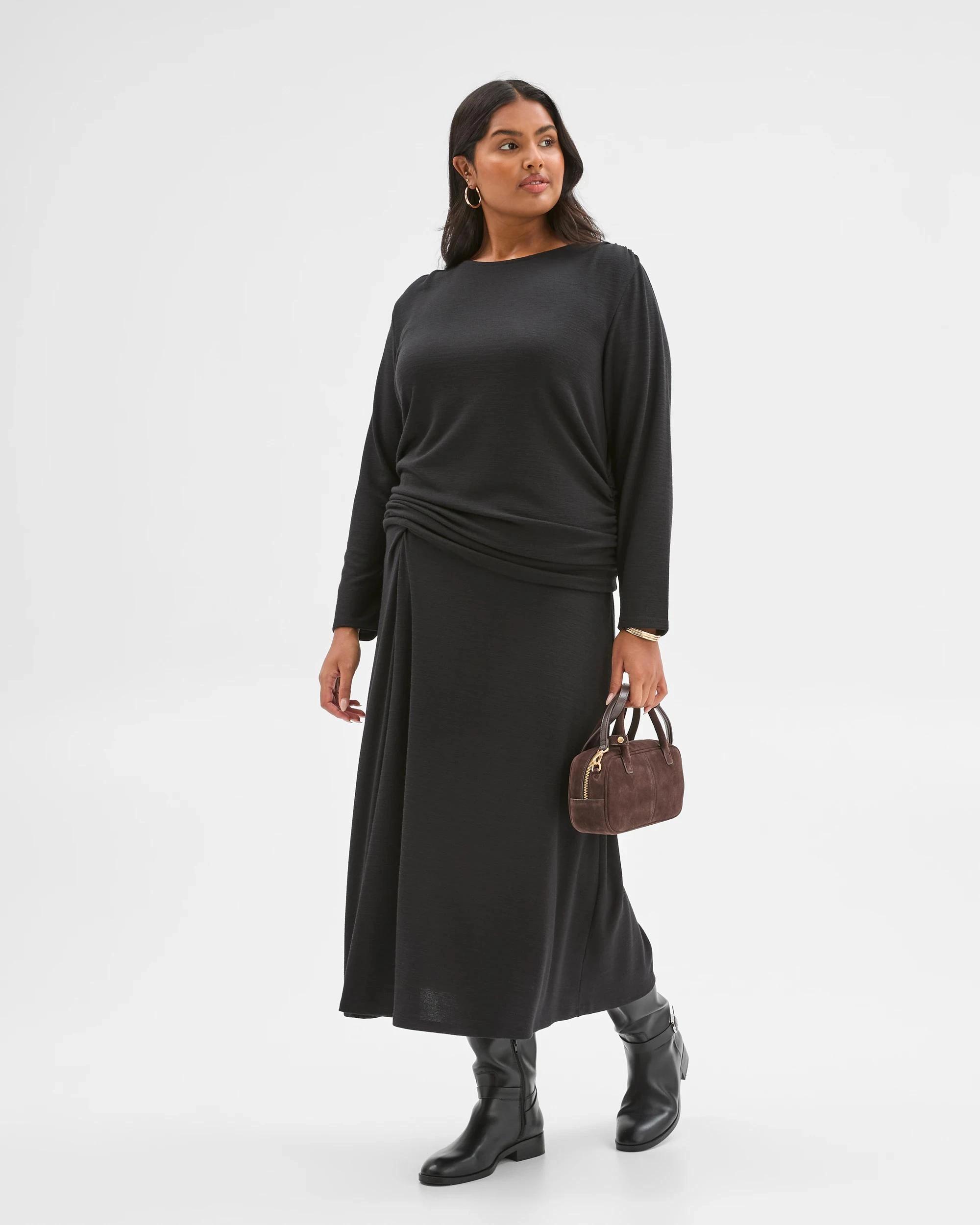 3 Target Curve Plus Size Long Sleeve Drape Knit Top BLACK, 3 of 6