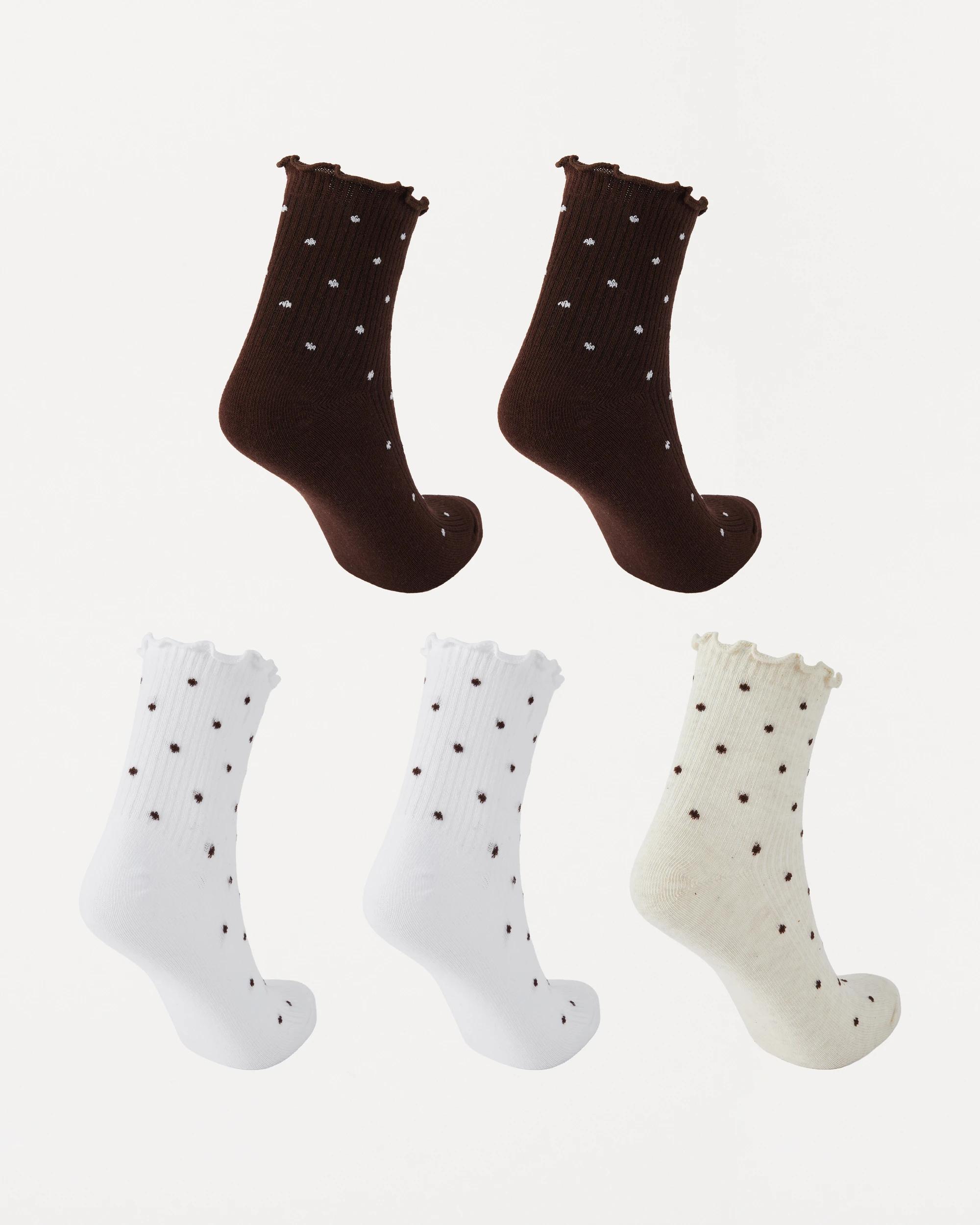 2 5 Pack Frill Quarter Crew Socks Polka Dots, 2 of 3