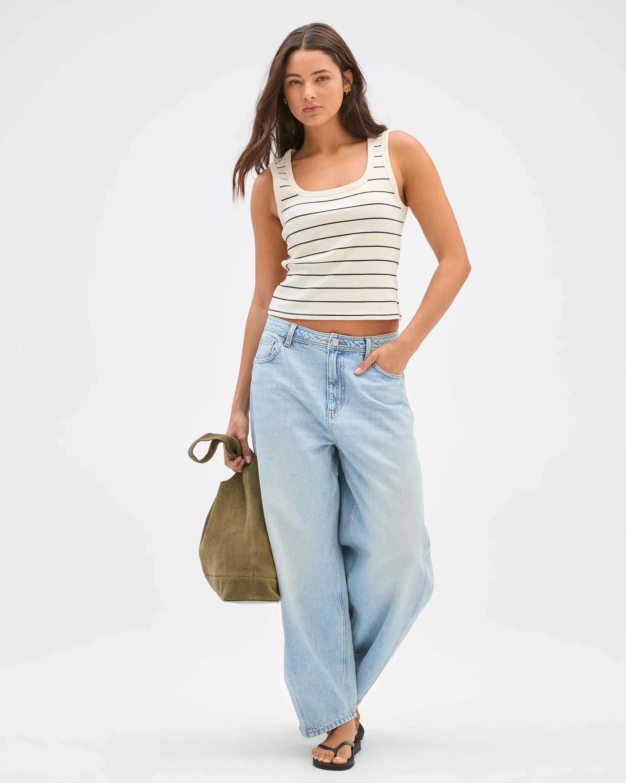 3 Target Woman Lily Loves Australian Cotton Ribbed Scoop Neck Tank Top BIRCH STRIPE, 3 of 7