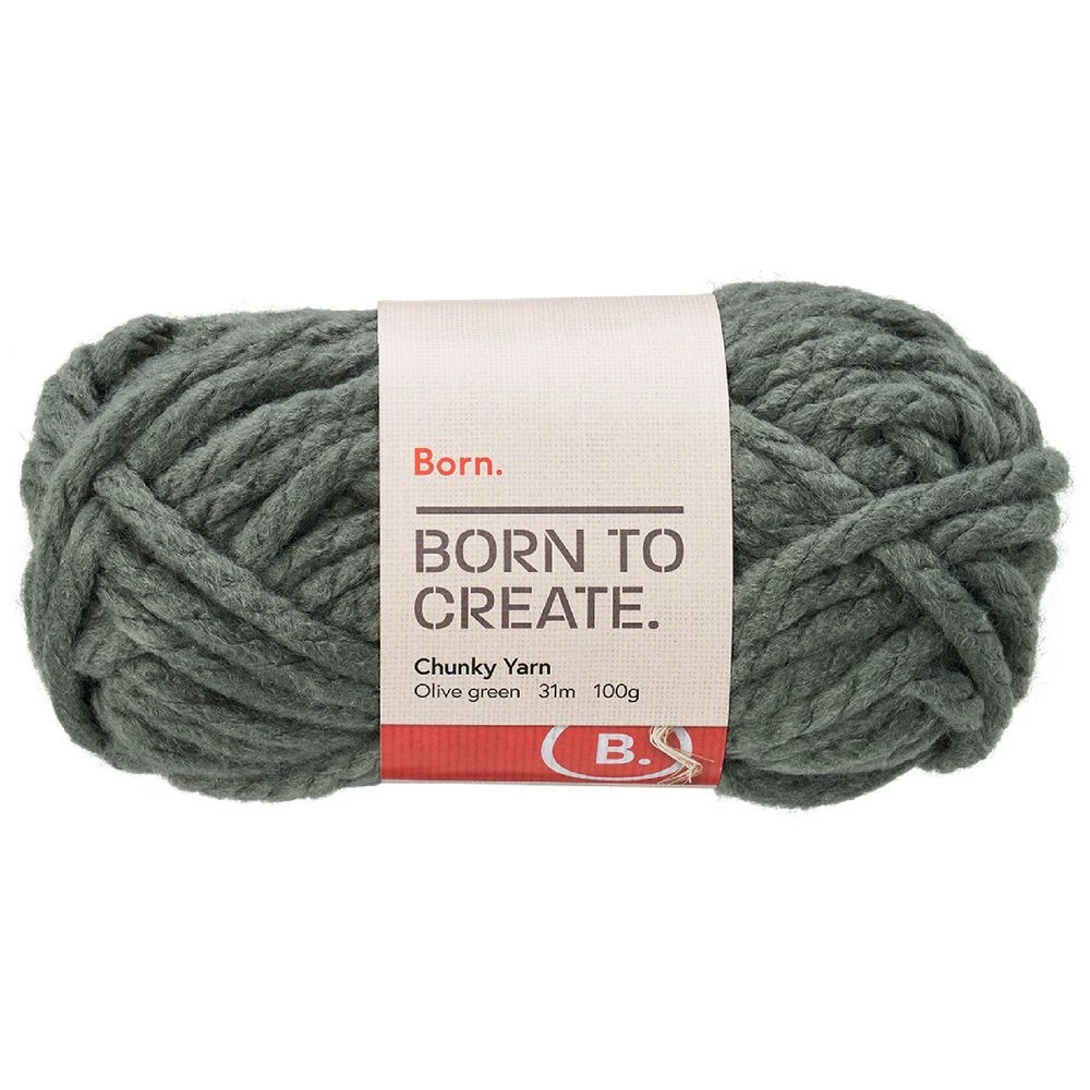 1 Born Chunky Yarn 100g Olive Green, 1 of 3