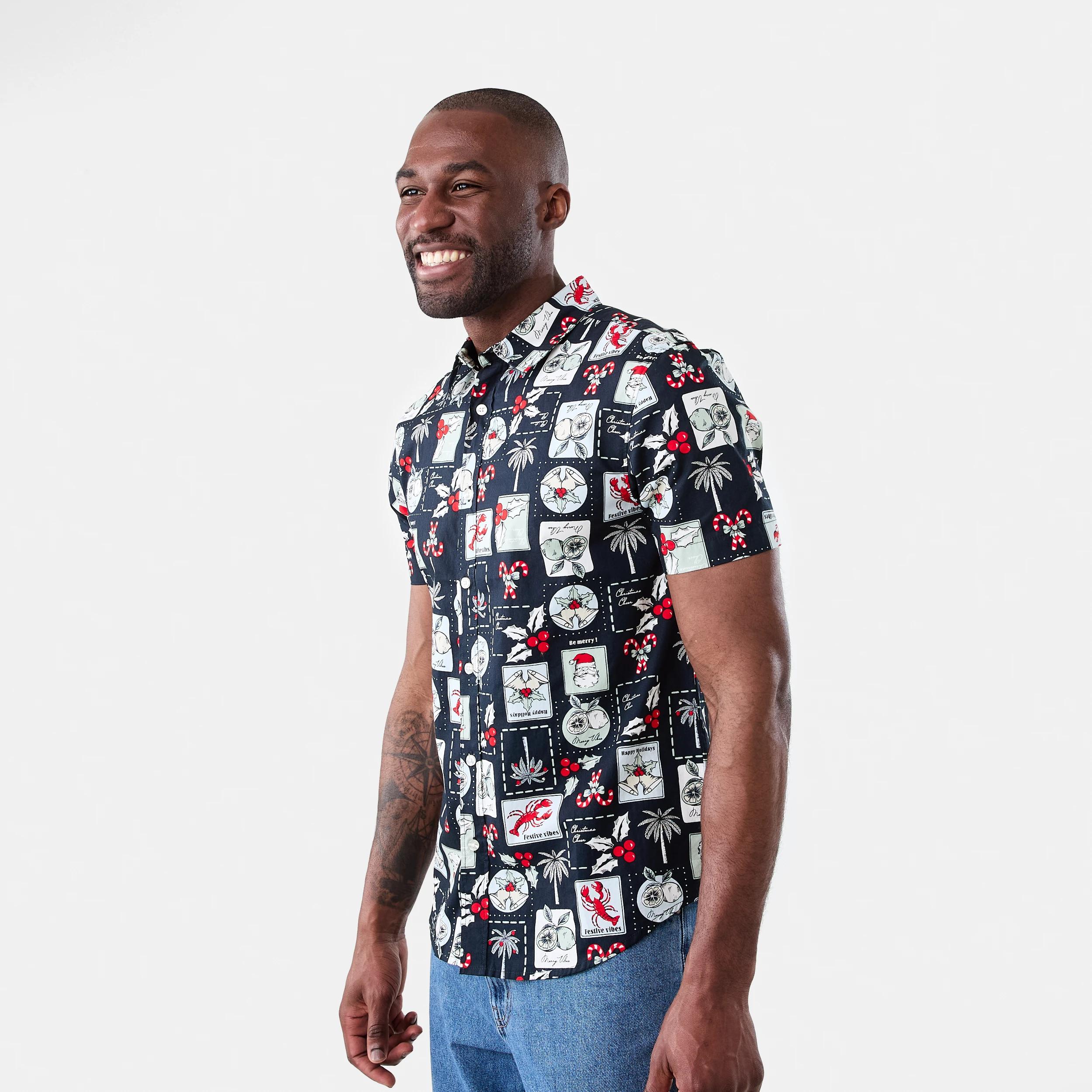 2 Short Sleeve Christmas Print Shirt Blu Xmasvc, 2 of 6