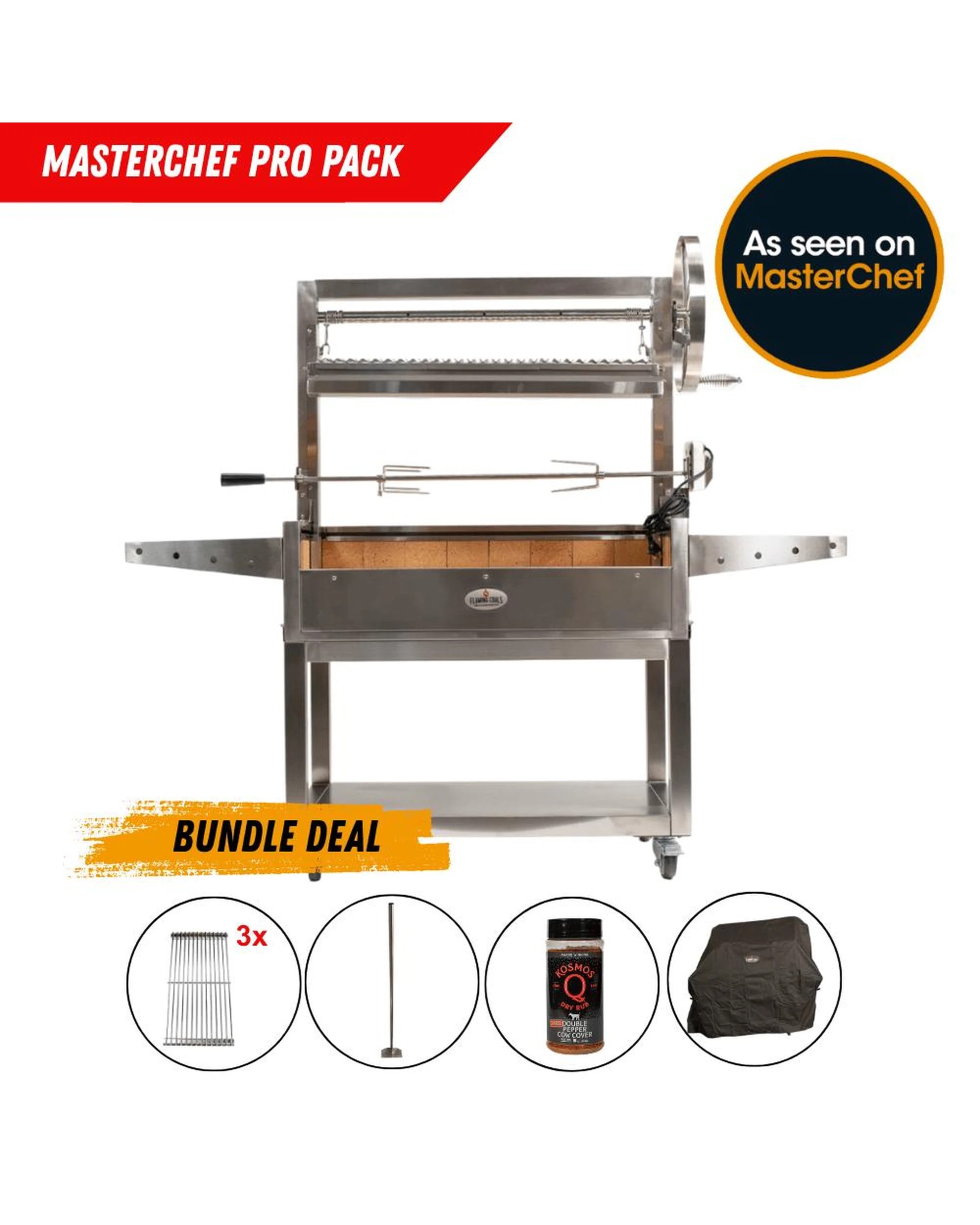 8 Flaming Coals Large Stainless Steel Parrilla BBQ with Rotisserie, 8 of 9