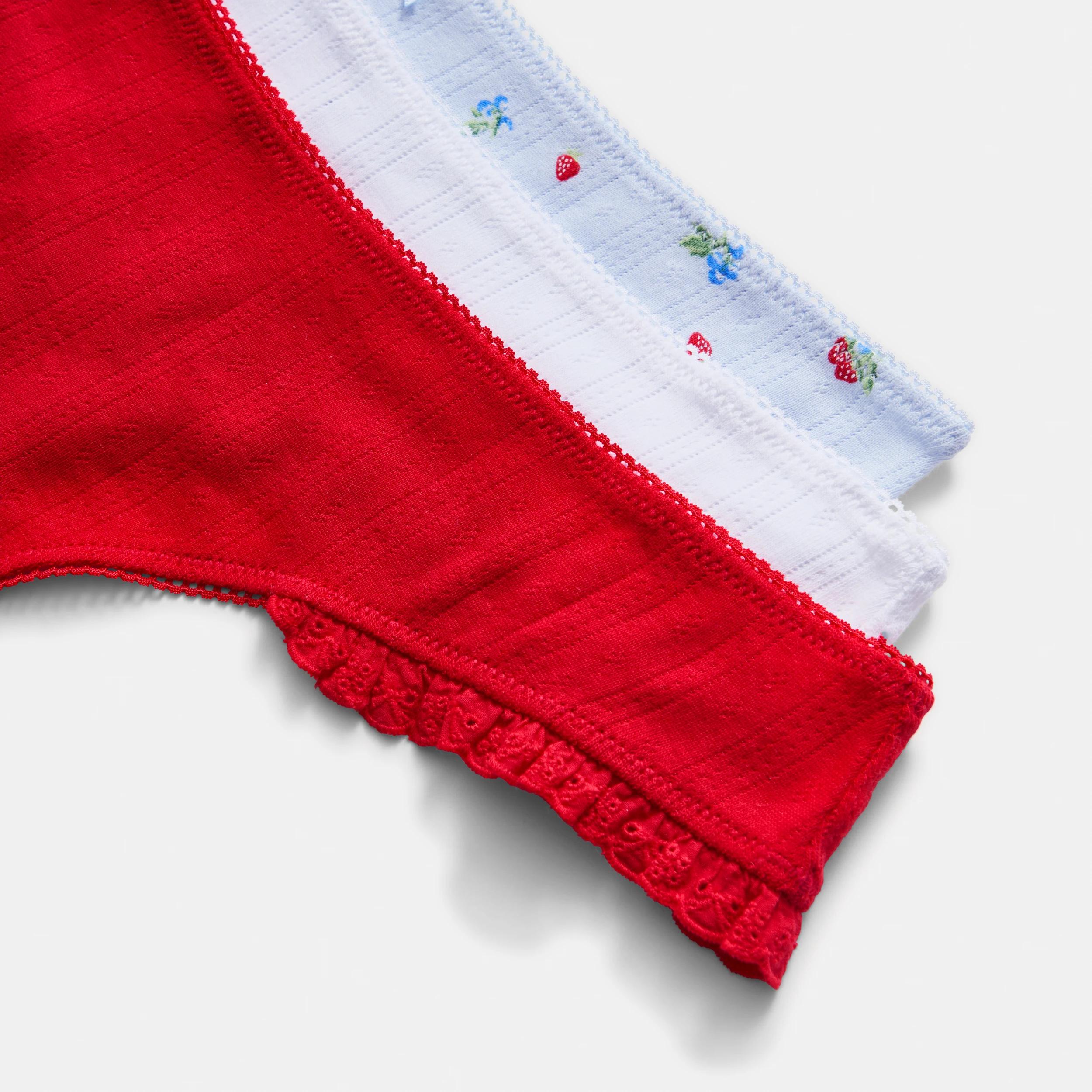 3 3 Pack Pointelle Ruffle G-String Briefs Fruits, 3 of 8