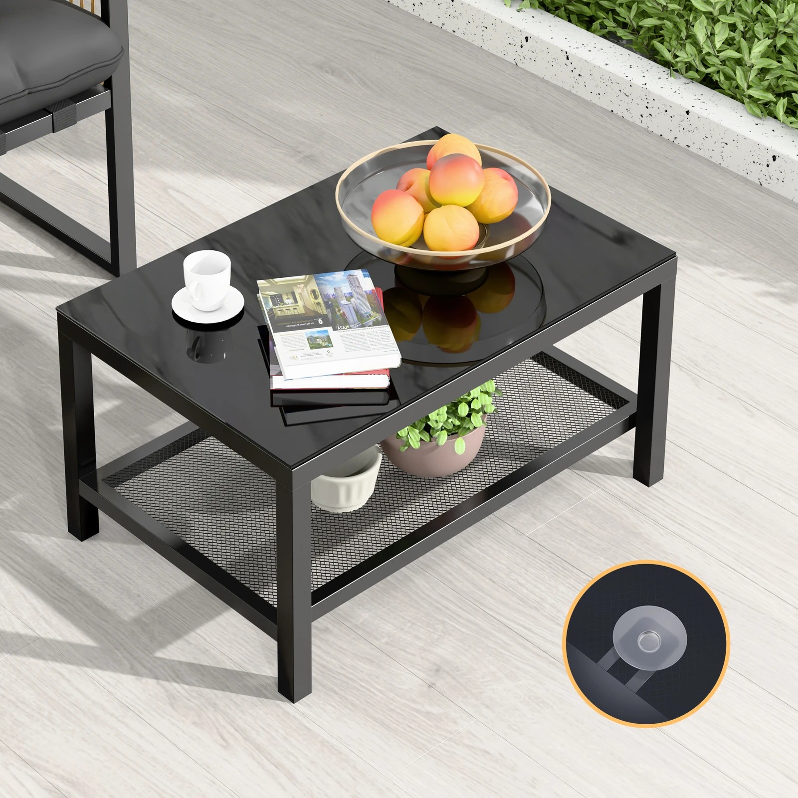 6 Alfordson 4PCS Outdoor Furniture Lounge Set Wicker Table and Chairs Garden - Black Grey, 6 of 10