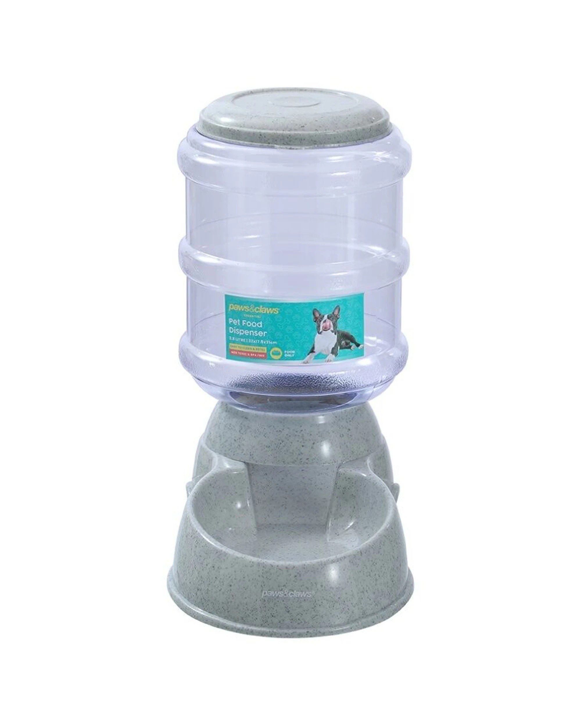 1 Paws And Claws Barrel Pet Food Dispenser Easy To Refill Durable 3.8L - Grey, 1 of 6