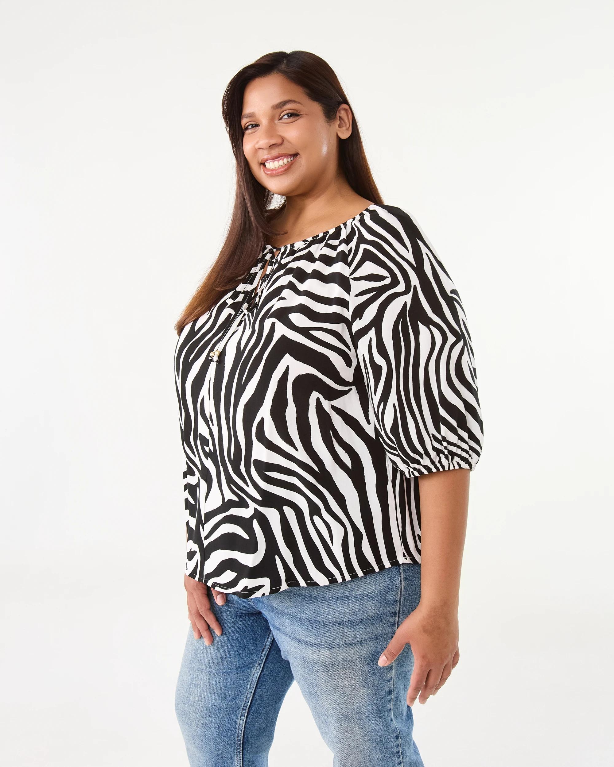 2 Curve Short Sleeve Tie Front Blouse Zebra, 2 of 7