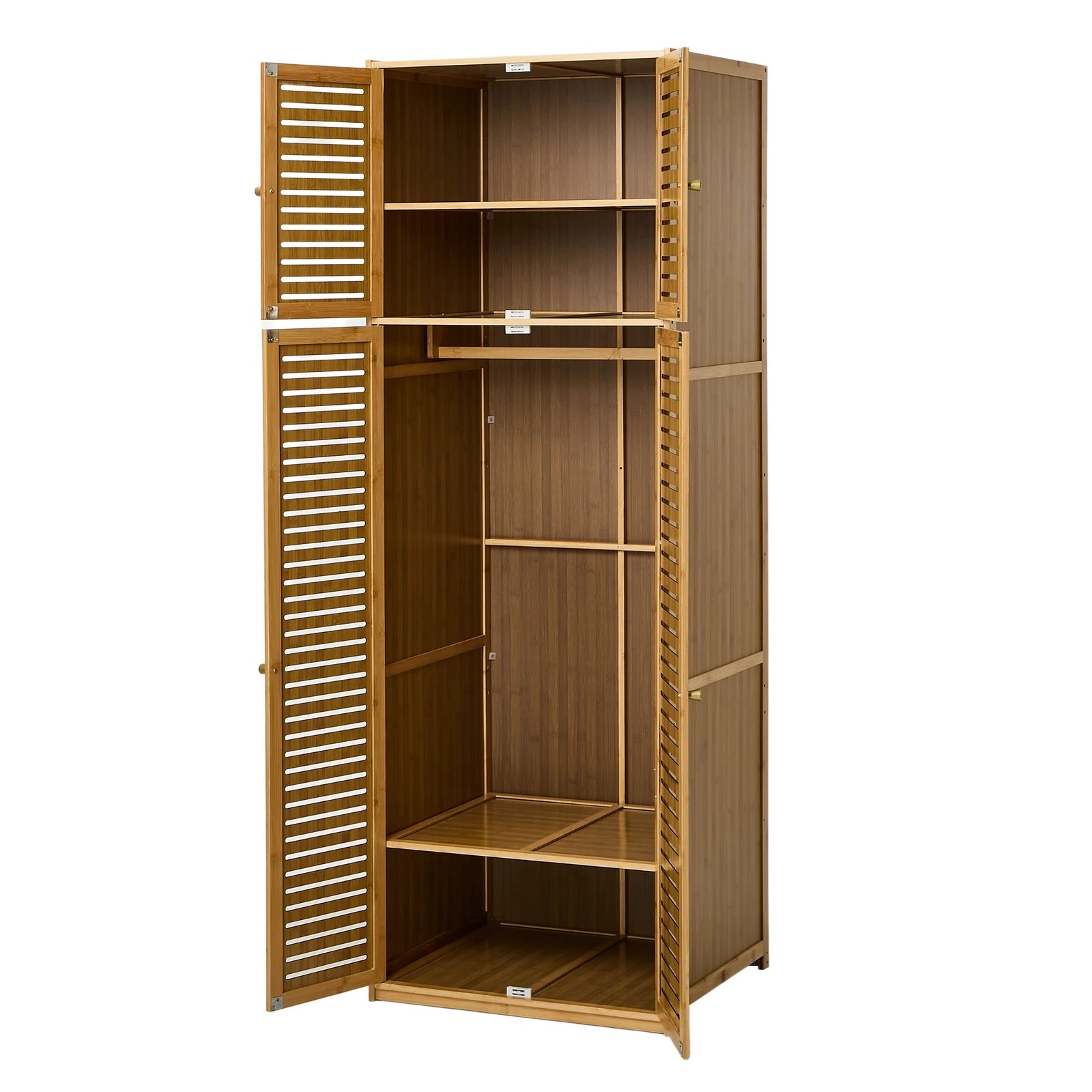 6 Oikiture Bamboo Wardrobe 4 Doors Clothes Storage Cabinet Hanging Rod - Brown, 6 of 9